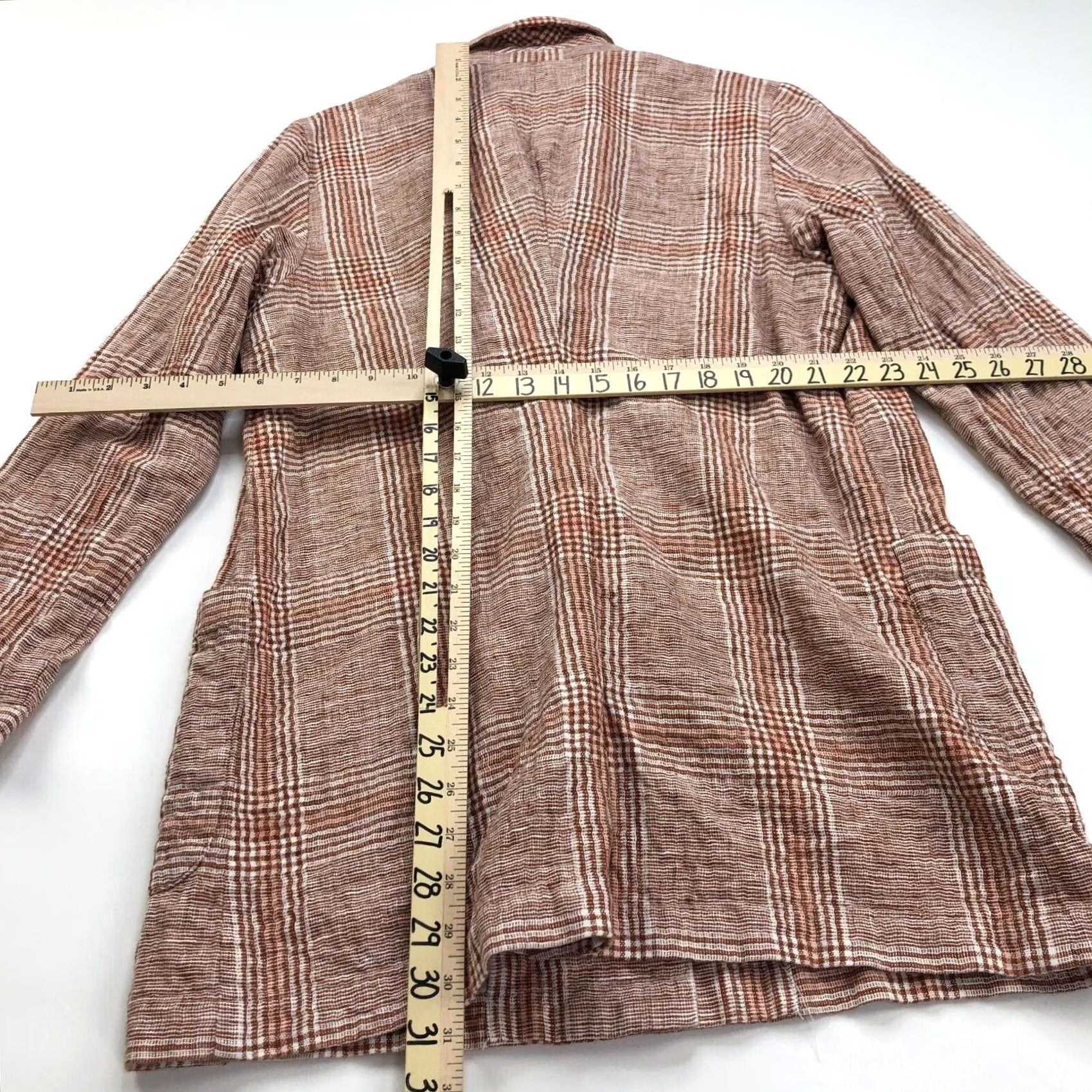 J. Jill J.Jill Blazer Jacket Orange Size M Petite Oversized Linen Cotton Blend Button Closure Collared Knit Pattern Plaid Women Slim/Relaxed Fit (Jacket) Size M / US 6-8 / IT 42-44 - 5 Thumbnail