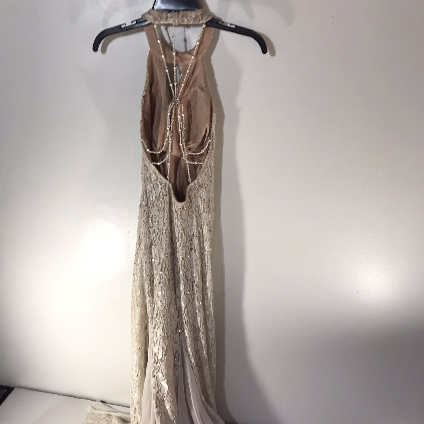 Vintage VINTAGE Jump Apparel Women's Formal Dress Long Sleeveless Halter Beaded Sequin Embroidered Chiffon 90s Spring Summer Size 1/2 Size XS / US 0-2 / IT 36-38 - 7 Thumbnail