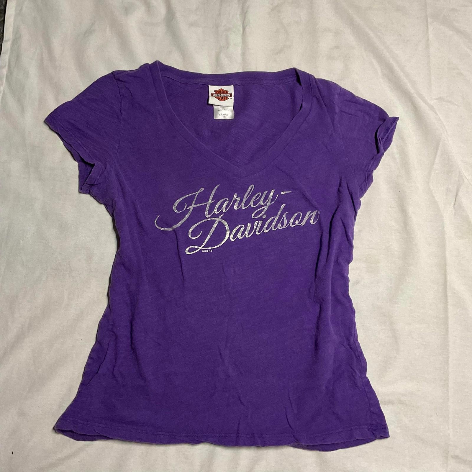 Harley Davidson purple v neck harley davidson shirt Size XL / US 12-14 / IT 48-50 - 1 Thumbnail