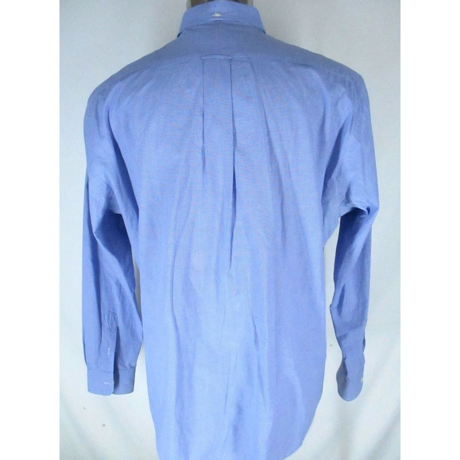 Blue & Cream Shirt Mens 1XL Blue Long Sleeve Cotton Microcheck Usa Made Button-Front, Men's — image 2 of 3