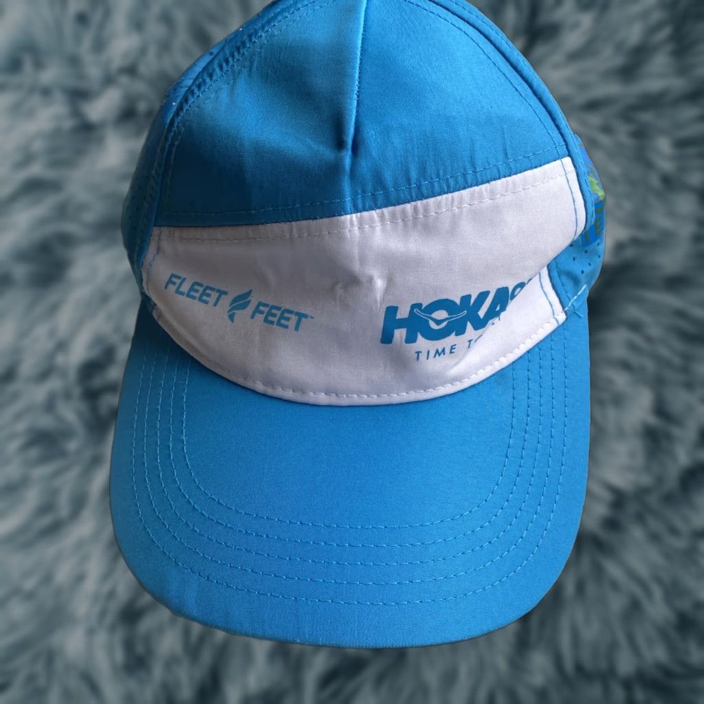 Vintage Hoka One One Fleet Feet Hat Strapback Blue Lightweight Polyester Microfiber 5 Panel Adjustable Breathable Men Cap Summer Spring Fall Size ONE SIZE - 1 Thumbnail