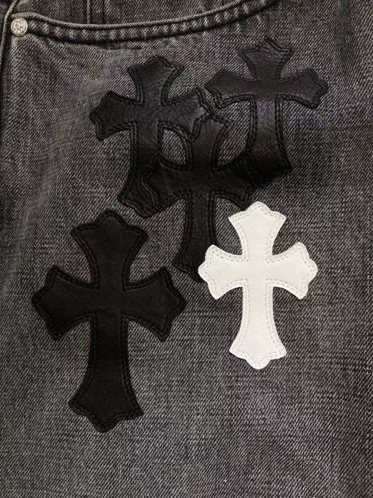 Chrome Hearts Chrome Hearts Black & White Cross Patch Flame Knee Jeans Size 38" / US 16 / IT 52 - 6 Thumbnail