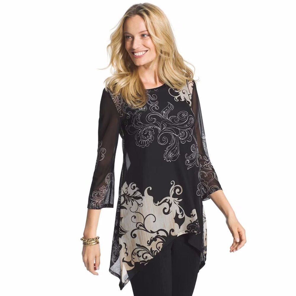 Chicos New Chico's Travelers 3/4 Sleeve Tunic Size 0 US S Size S / US 4 / IT 40 - 1 Thumbnail