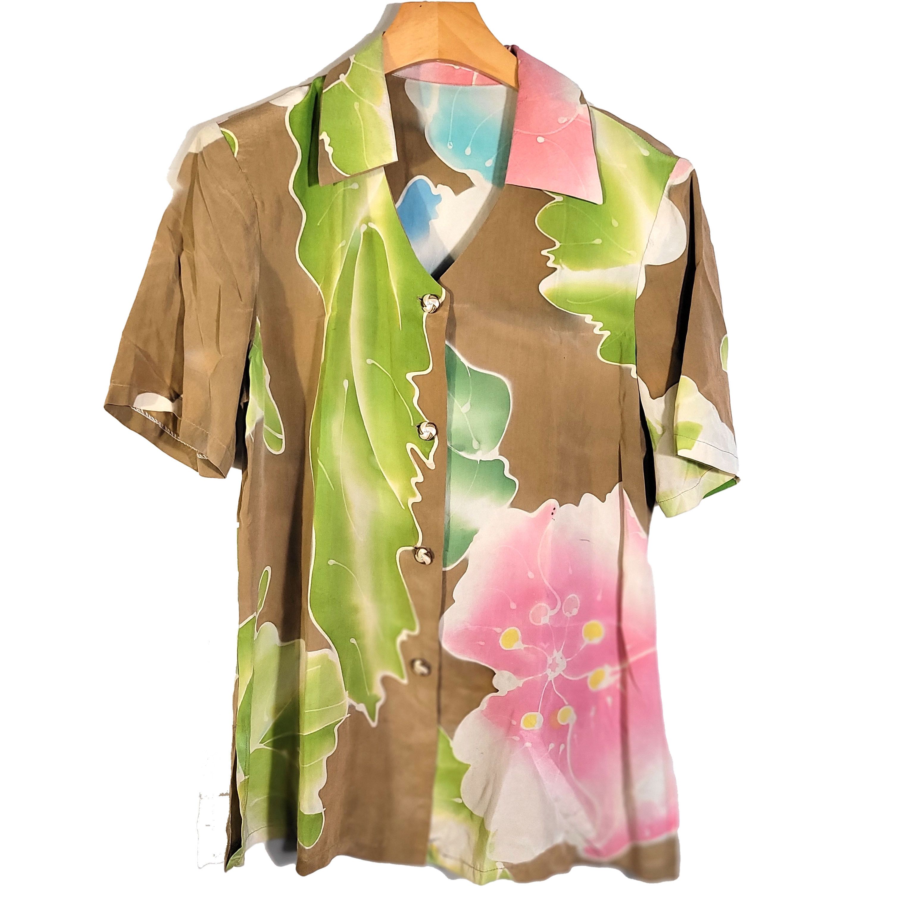 Other Women's 100% Silk Size L Short Sleeve Top Shirt SAA505 Size L / US 10 / IT 46 - 1 Thumbnail