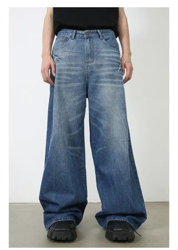 Japanese Brand Men's Lightning Washed Vintage Loose Straight Jeans Size US 32 / EU 48 - 1 Thumbnail