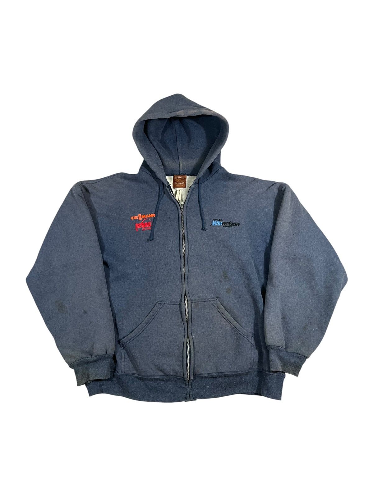 Vintage Vintage 90s Thermal Lined Zip Hoodie Sweatshirt Faded Blue Size US XL / EU 56 / 4 - 1 Thumbnail