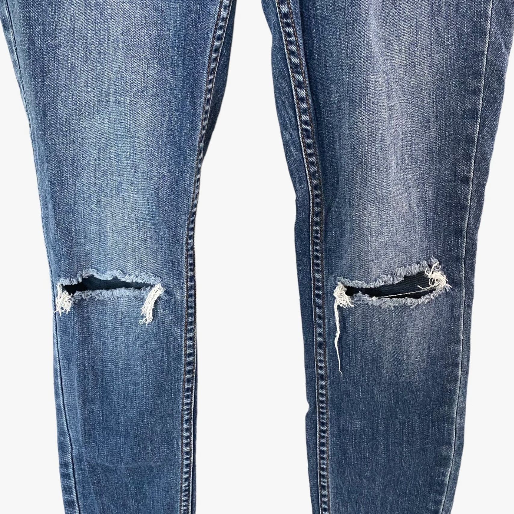 Free People Free People Skinny Jeans Womens 25 Blue Denim Mid Distressed Raw Hem Ankle Cropped Pockets Stretch Cotton Blend Denim 5-Pocket Womens Jeans Size 42" / US 20 - 7 Thumbnail