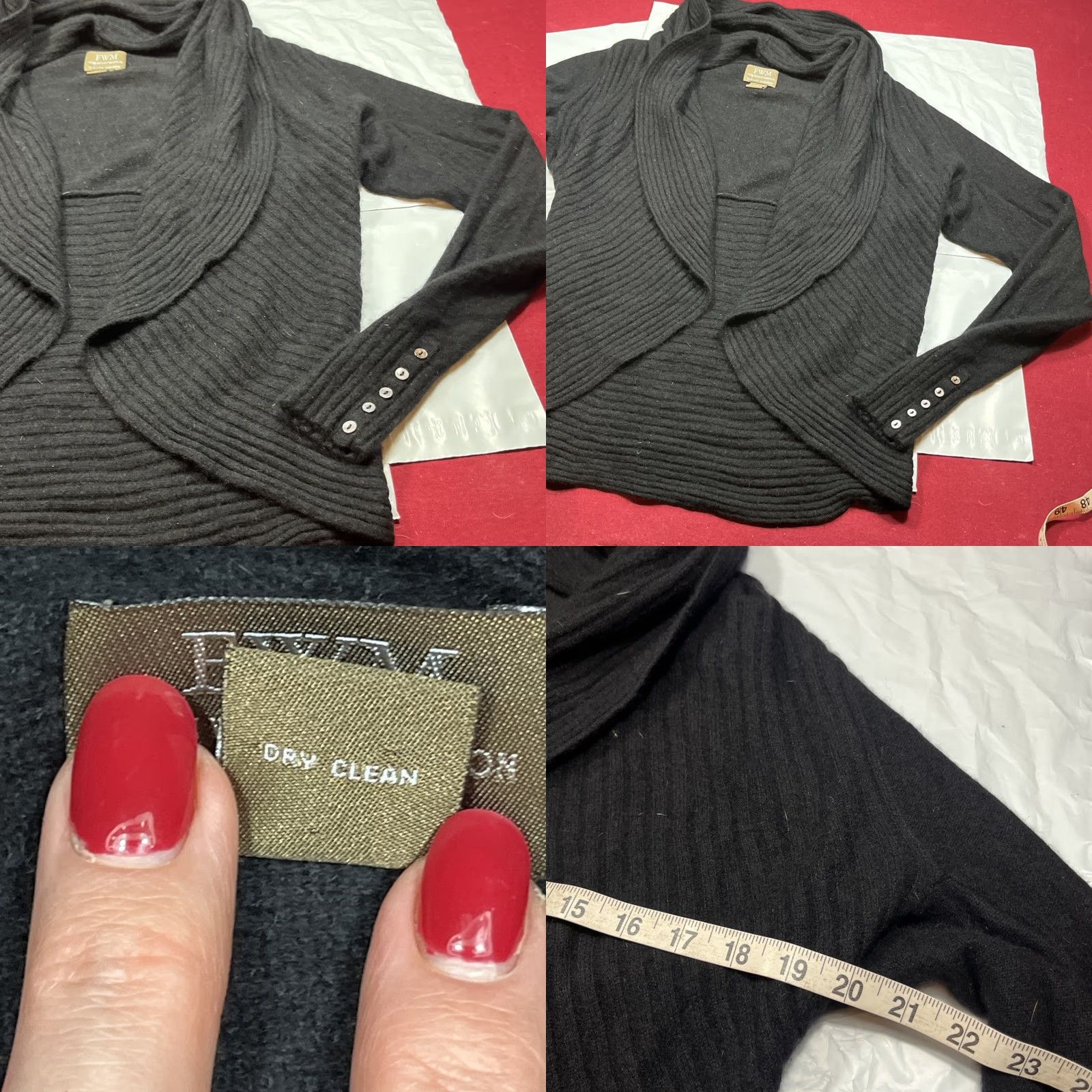Vintage Fenn Wright Manson Cardigan Sweater Open Front Cowl Neck Black L Womens Cashmere Size L / US 10 / IT 46 - 8 Thumbnail
