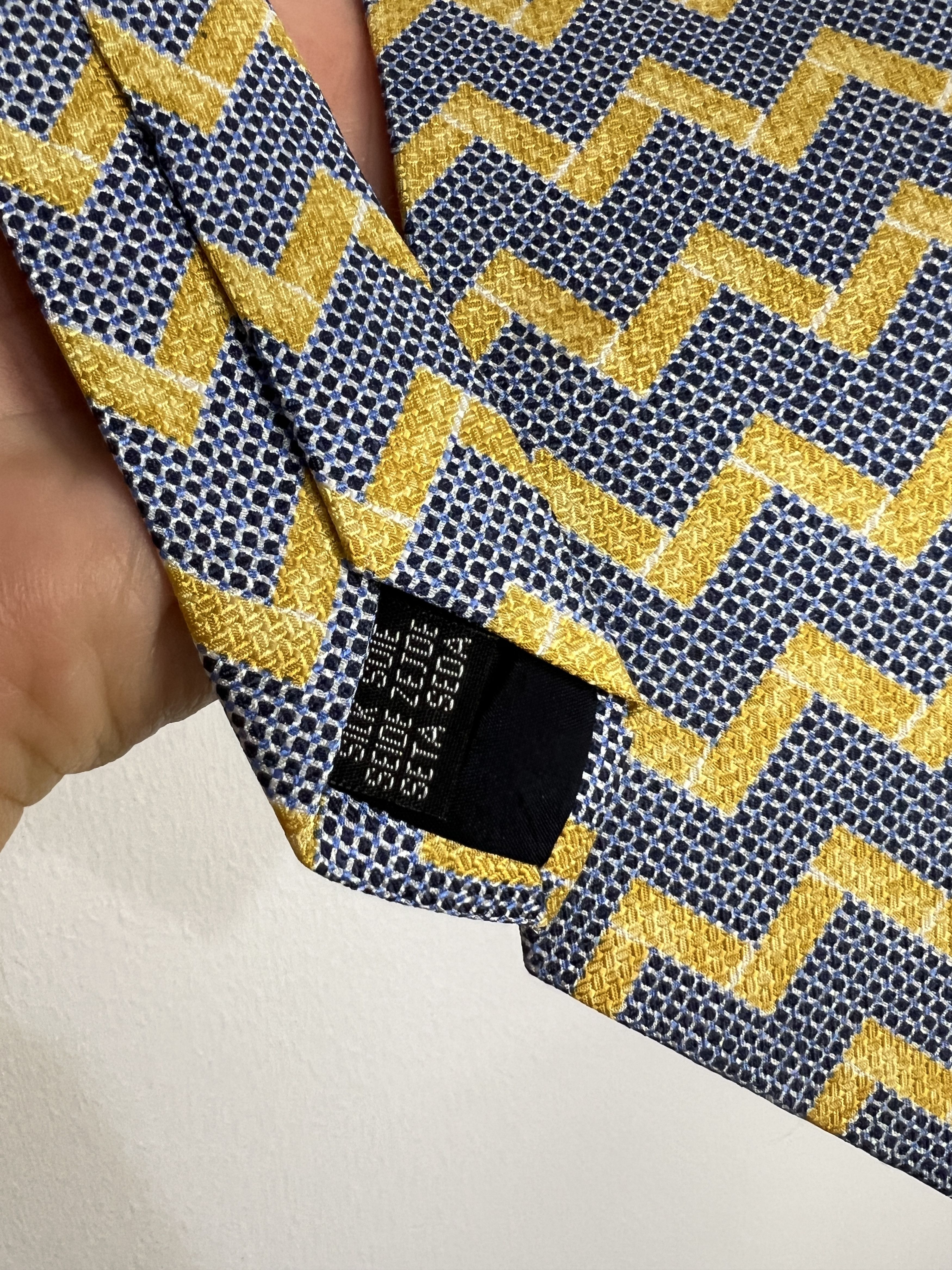 Saint Laurent Paris Yves Saint Laurent D12 Silk Tie Navy & Yamabuki Yellow Adult Size ONE SIZE - 4 Thumbnail