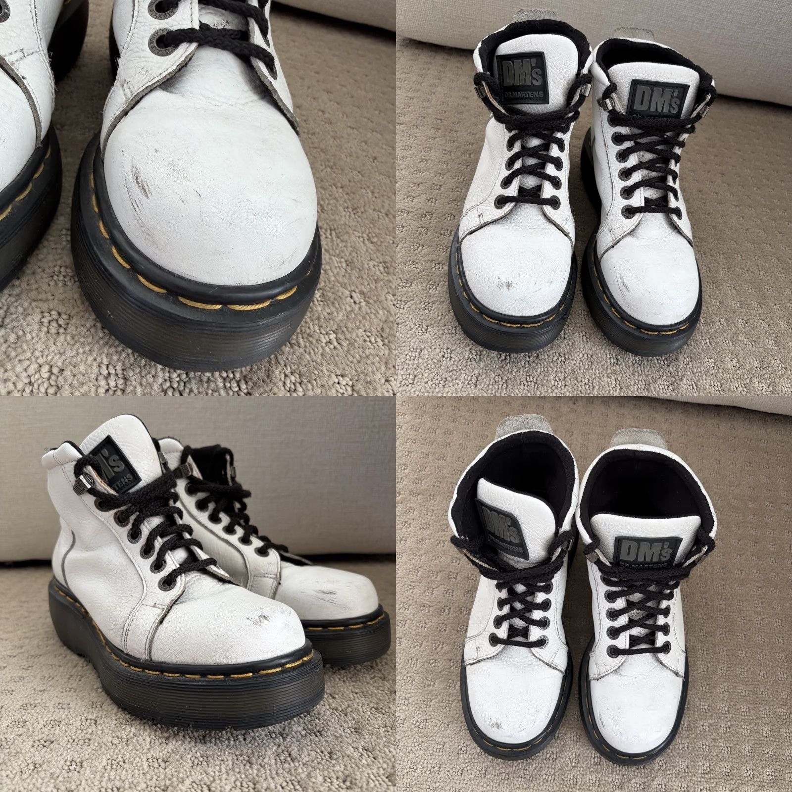 Dr. Martens VINTAGE Dr Martens 8597 Boots Women White Leather Ankle Lace Up Combat Rubber Outsole 5 Womens Size US 5 / IT 35 - 8 Thumbnail