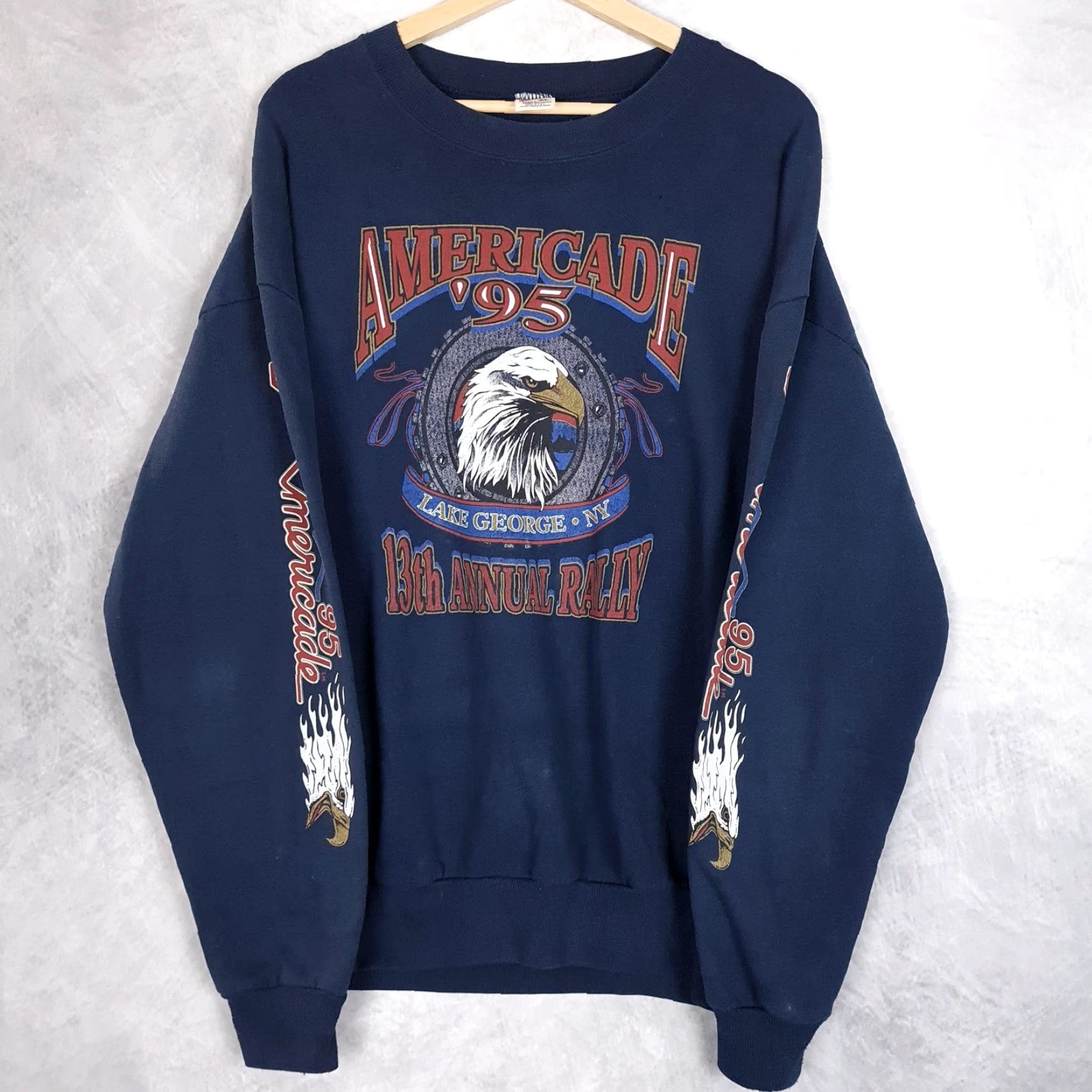 Jerzees VINTAGE Jerzees Sweatshirt Mens XL Blue Eagle Biker Rally 90s Sleeve Hit Size US XL / EU 56 / 4 - 2 Thumbnail