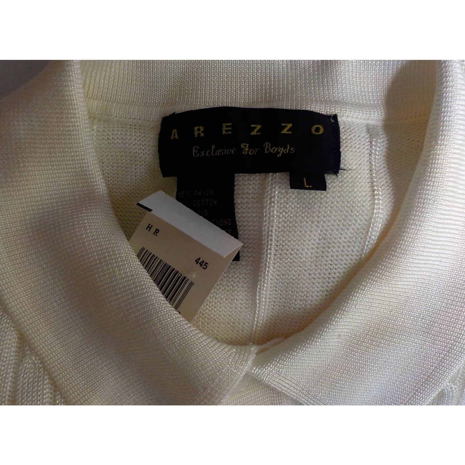 Vintage Arezzo Polo Style Sweater Ivory SZ LARGE NWT Rayon/Cotton Knit Cable-Pop Pullover Mens Size US L / EU 52-54 / 3 - 4 Thumbnail