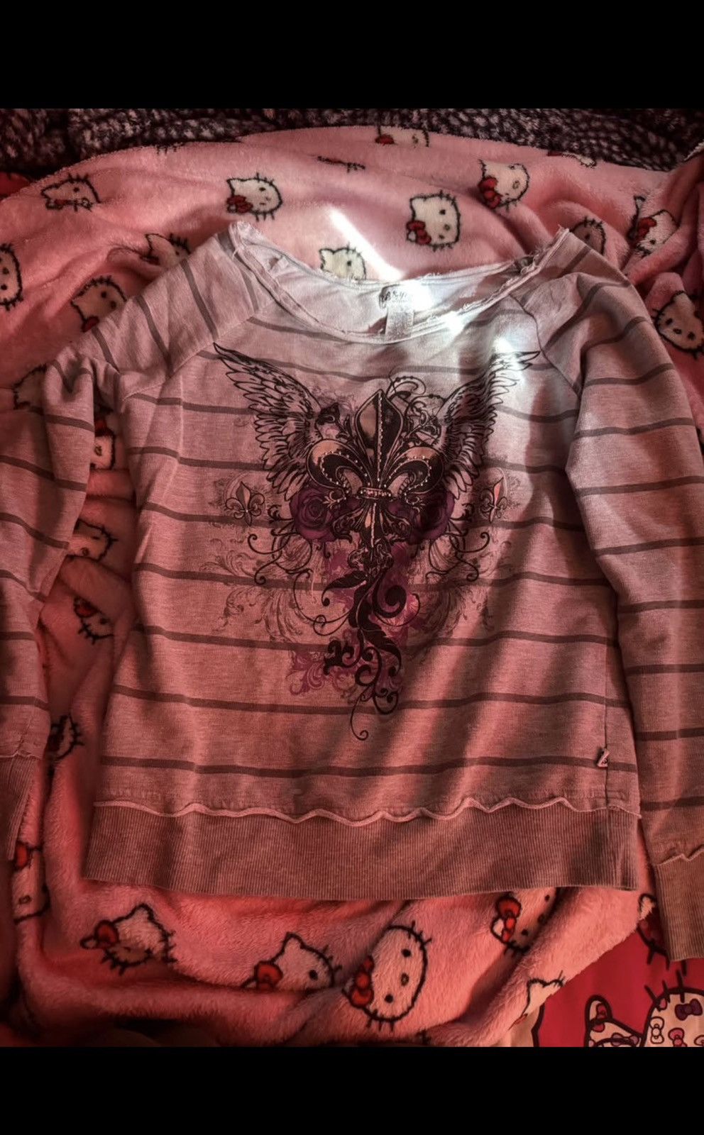 Other Self Esteem Women's Gray Striped Graphic Pullover Sweater Size S / US 4 / IT 40 - 1 Thumbnail