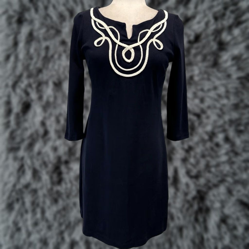 Talbots Talbots Navy Nautical Sheath Dress PS 3/4 Sleeve Embroidered Womens Size S / US 4 / IT 40 - 1 Thumbnail