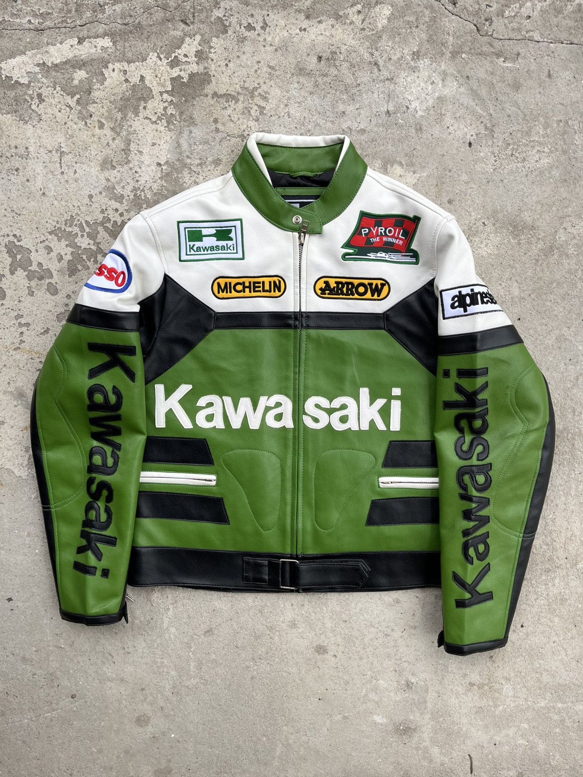 Japanese Brand Kawasaki Vintage Eco Leather PVC Motorcycle Racing Jacket Size US S / EU 44-46 / 1 - 1 Thumbnail