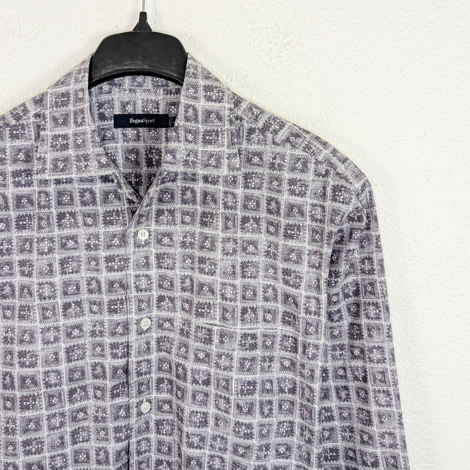 Ermenegildo Zegna Zegna Sport Men's Button up Shirt Gray check geo print Large Size US L / EU 52-54 / 3 - 4 Thumbnail