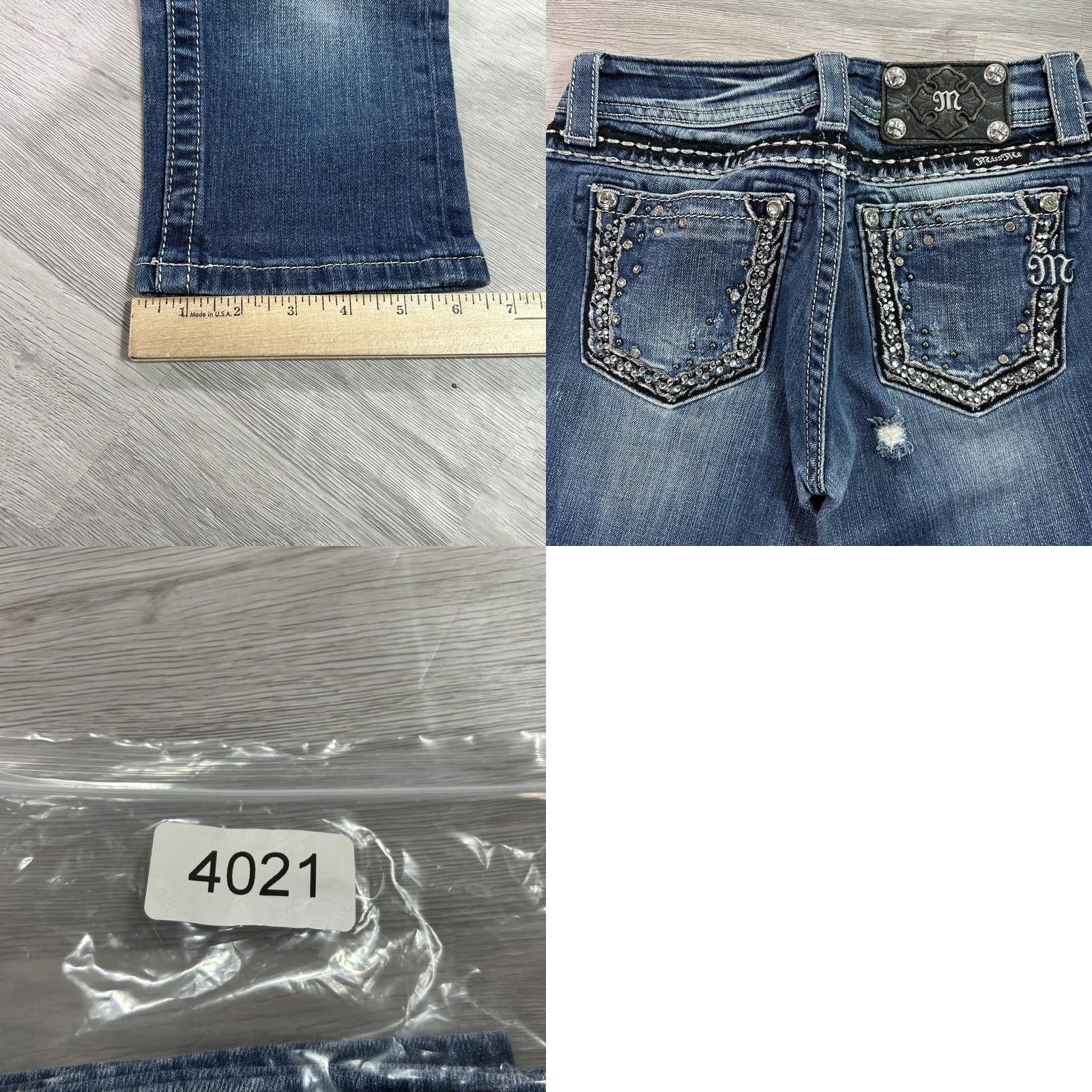 Miss Me Miss Me Jeans Womens 24 Blue Low Rise Cropped Stretch Denim Distressed Rhinestone Studded Pockets 5-Pocket Size 42" / US 20 - 9 Thumbnail