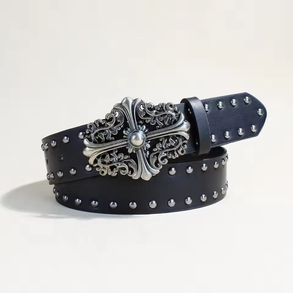 Japanese Brand Black studded cross belt Size 34 - 7 Thumbnail