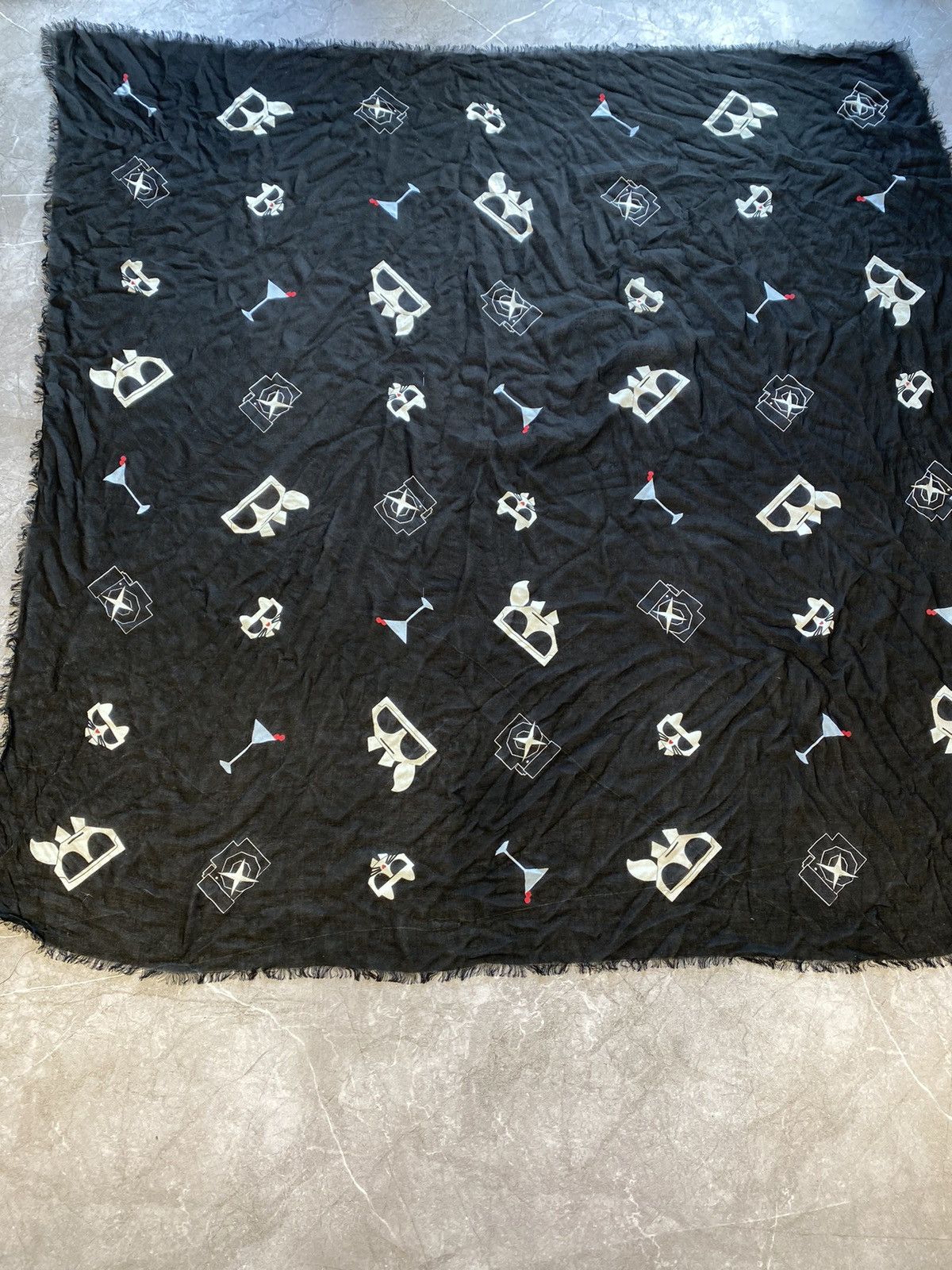 Karl Lagerfeld × Vintage Rare Karl Lagerfeld Paris Multi Logo Scarf Black White Silk Size ONE SIZE - 3 Thumbnail