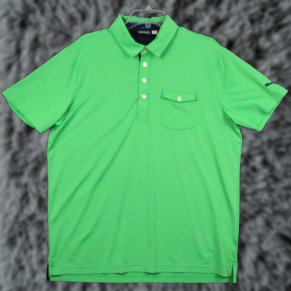Puma Puma Polo Shirt Large Men Lime Green Short Sleeve Stretch Moisture Wicking Polo Shirt Mens Green Short Sleeve Activewear Logo Size US L / EU 52-54 / 3 - 1 Thumbnail