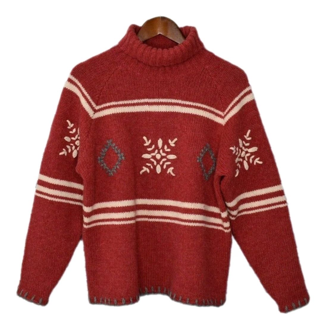 Eastern Mountain Sports VINTAGE Eastern Mountain Sports Wool Turtleneck Knit Sweater Womens Small Red Fisherman Pullover Knit Wool 90s? Size S / US 4 / IT 40 - 2 Thumbnail