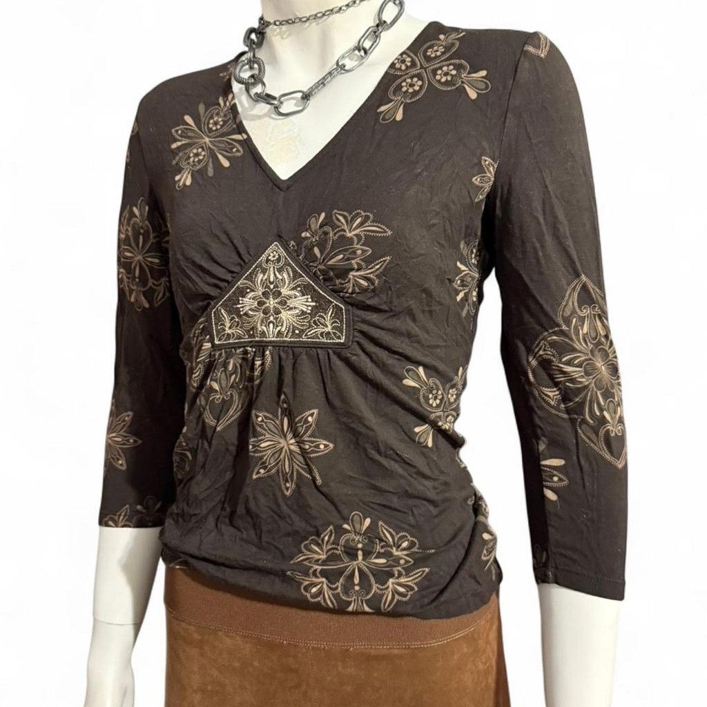 Ann Taylor Y2K Fairy Boho whimsigoth Babydoll Brown floral top Size S / US 4 / IT 40 - 3 Thumbnail