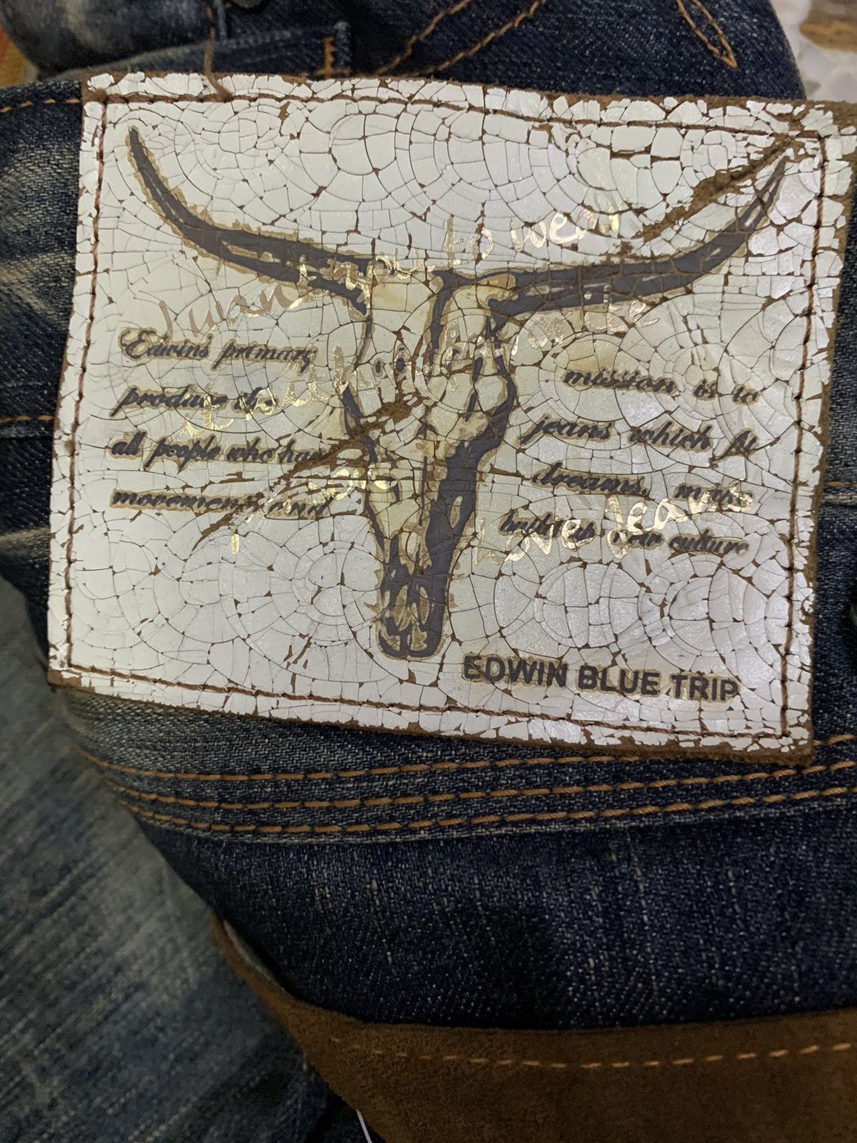 Edwin 💥Vintage 90s Flare Edwin Blue Trip Denim Size US 33 - 7 Thumbnail
