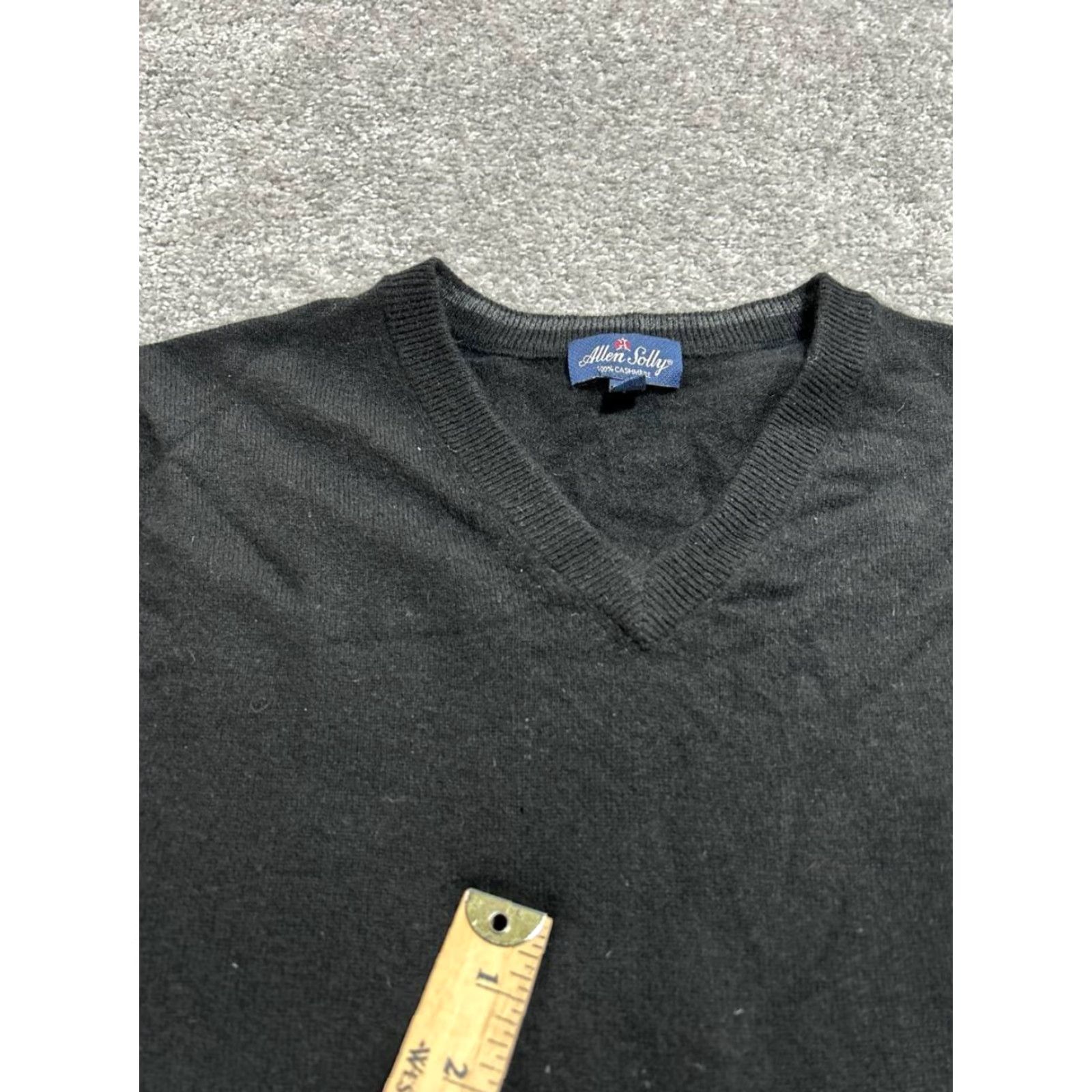 Vintage Allen Solly Sweater Mens XL Black Cashmere Tight Knit V Neck Casual Pullover Knit Regular Long Sleeve Ribbed Trim Pattern: Solid Modern Classic Mens Size US XL / EU 56 / 4 - 4 Thumbnail