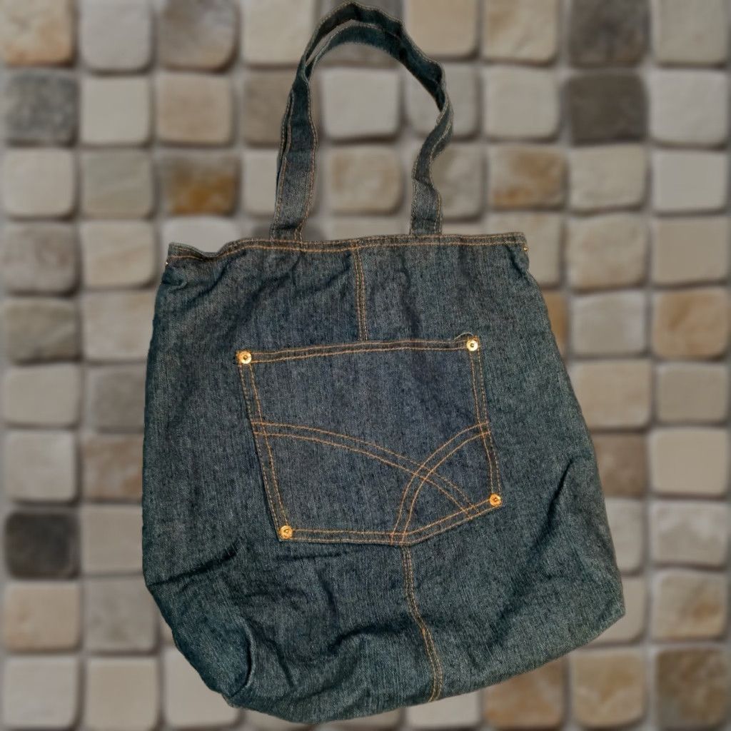 Market Blue Jean Denim Tote Bag Dark Wash Cotton Shopping Market Classic Retro Indigo Size 32" / US 10 / IT 46 - 1 Thumbnail
