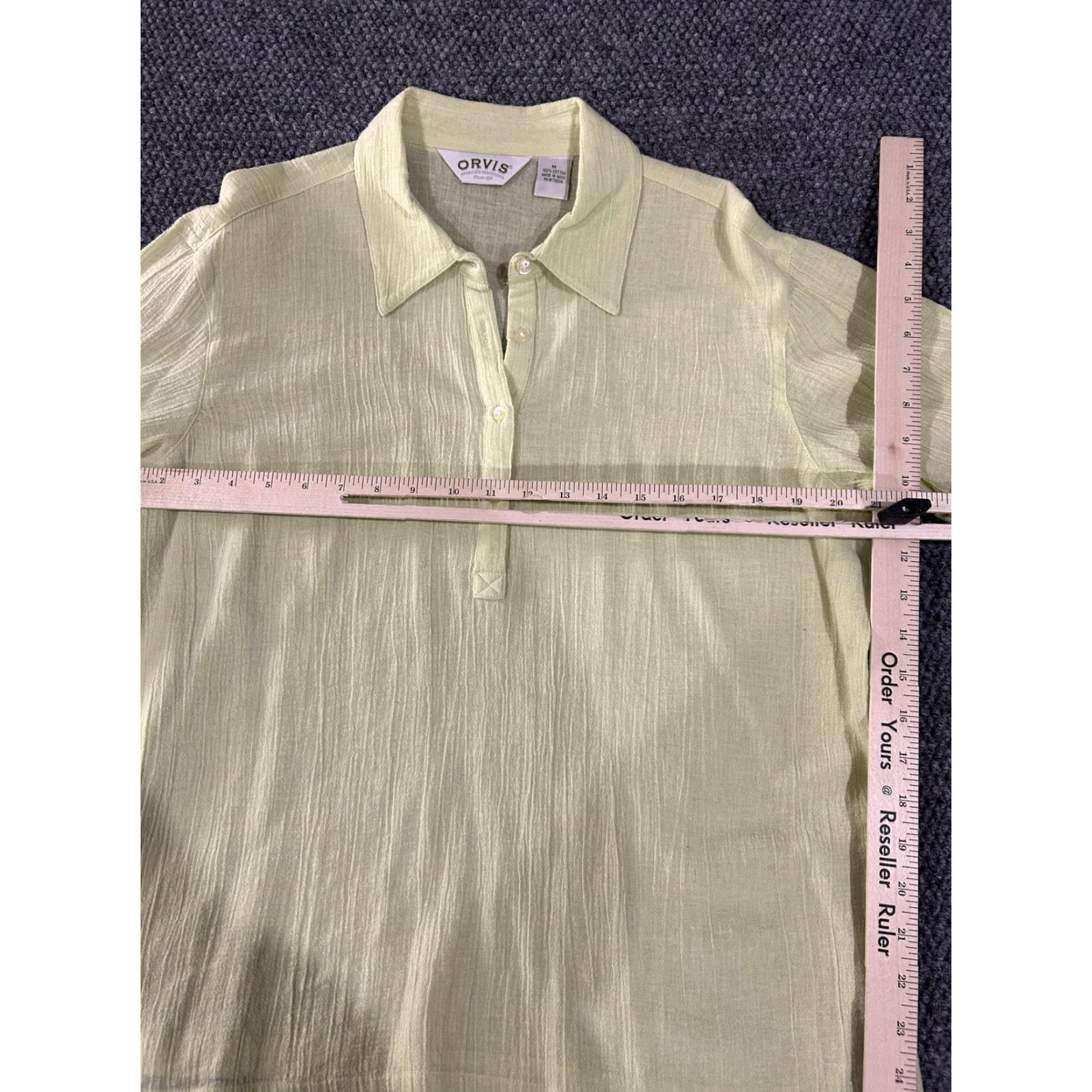 Orvis Orvis Shirt Womens Medium Light Yellow Textured Cotton Short Sleeve Pullover Size M / US 6-8 / IT 42-44 - 6 Thumbnail