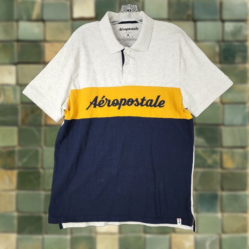 Vintage AÉROPOSTALE Polo Shirt Mens Short Sleeve Size L Blue/Grey Modern Classic Polo Shirt Mens L Blue Size US L / EU 52-54 / 3 - 1 Thumbnail