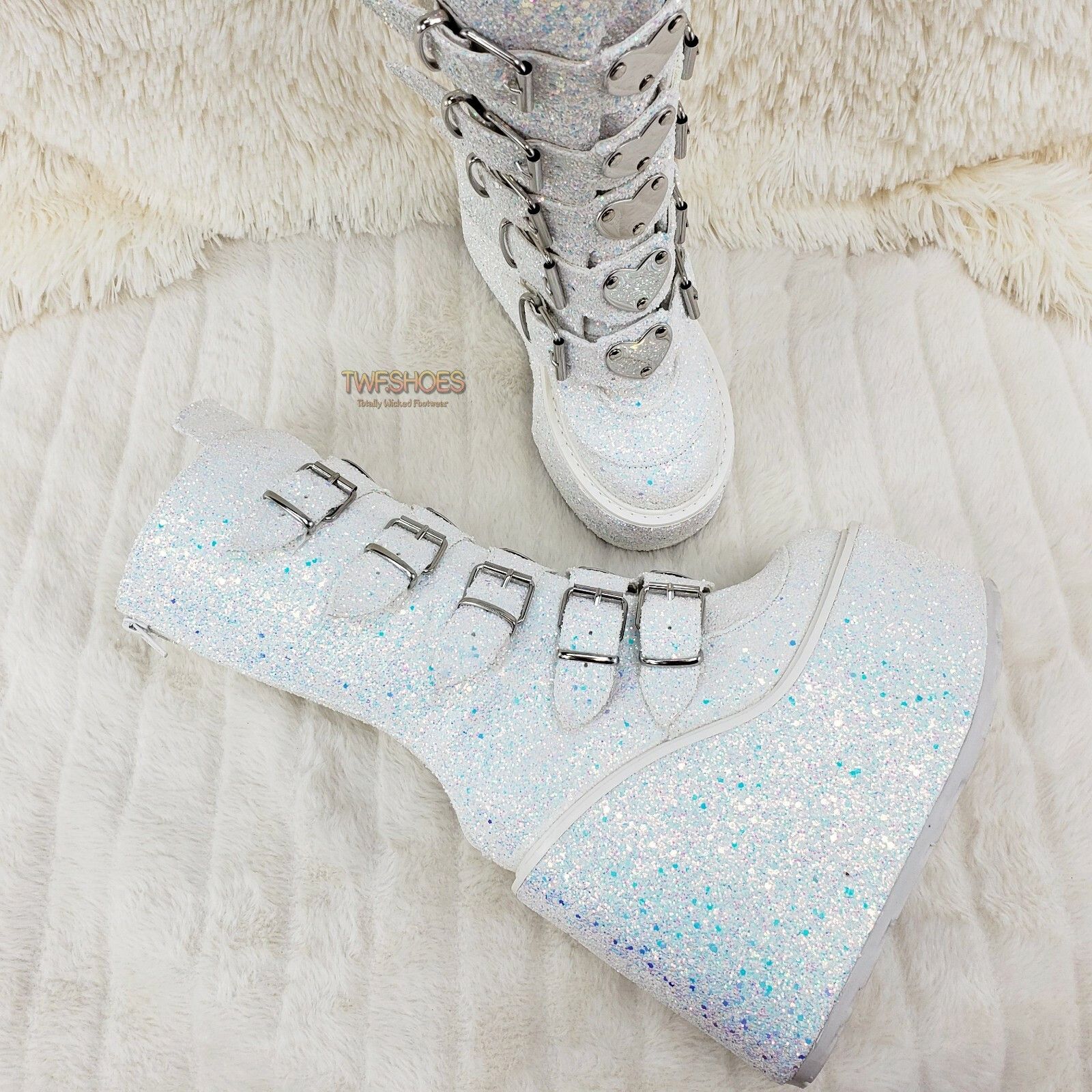 Other Swing 230G White Multi Glitter Mid Calf Boot 5.5 Platform He Size US 12 / IT 42 - 3 Thumbnail