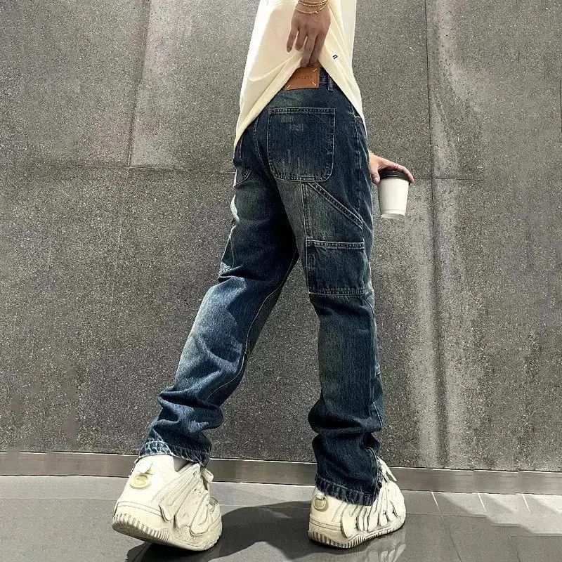 Japanese Brand Monkey Washed Wide Leg Bottoms Zipper Spliced Denim Pants Size US 32 / EU 48 - 2 Thumbnail