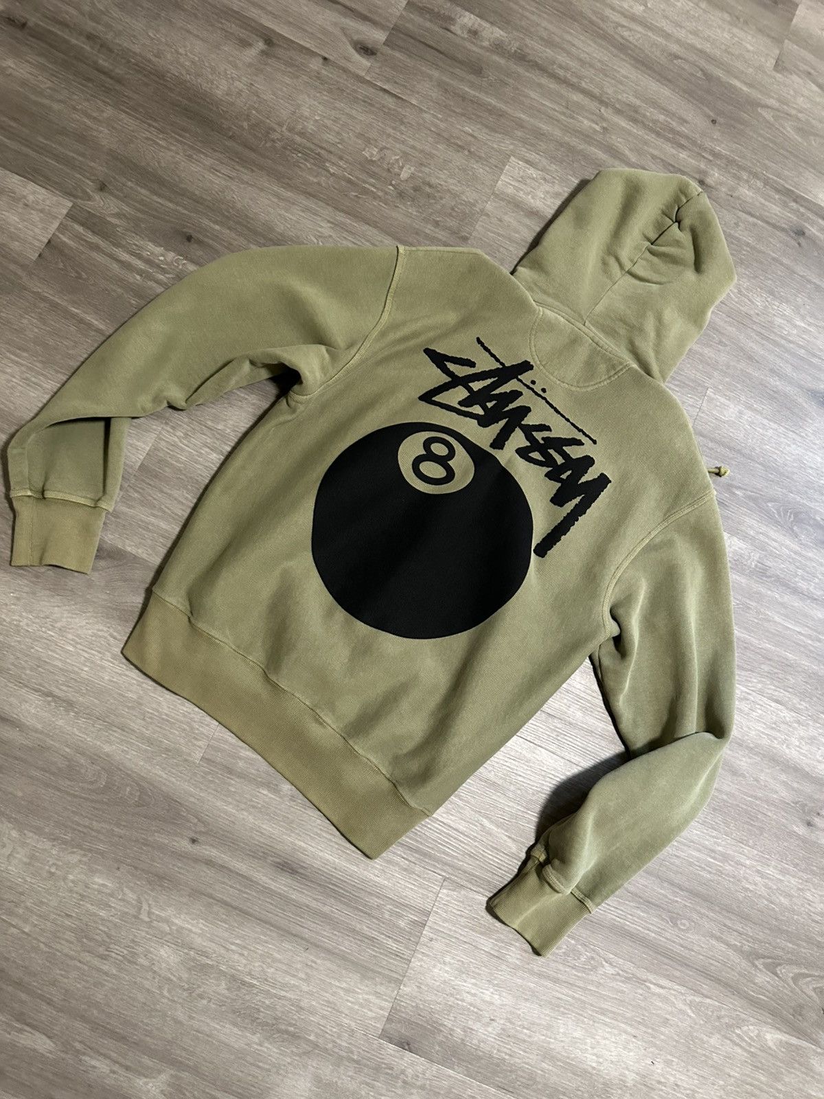 STUSSY Men's 8 Ball Pig. Dyed Zip Hoodie Olive