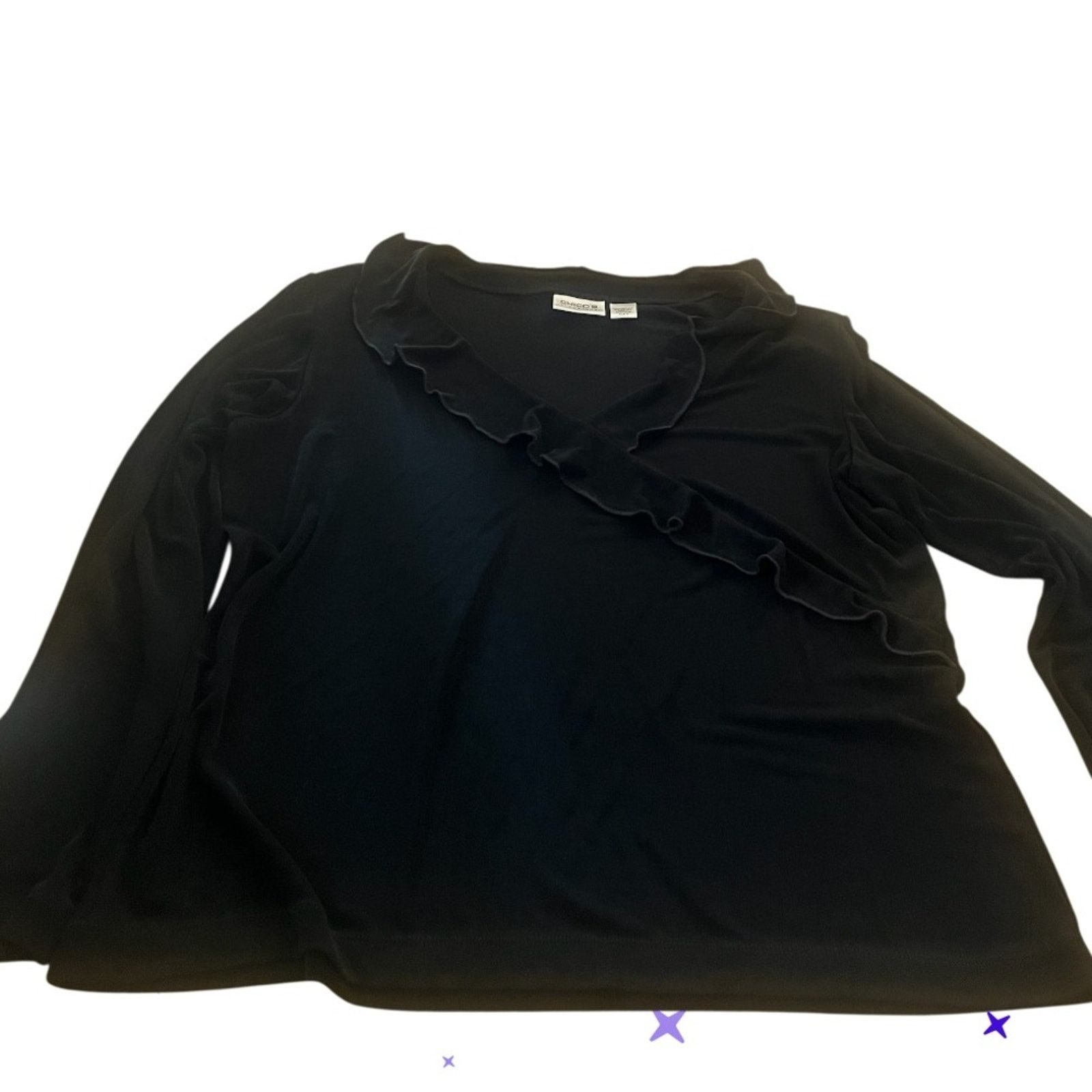 Chicos Chico's Travelers Black long sleeve Ruffled Blouse, 3 (16) Size L / US 10 / IT 46 - 1 Thumbnail