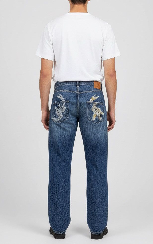 Japanese Brand Vintage Koi Pond Embroidery Denim Japan Size US 32 / EU 48 - 2 Thumbnail