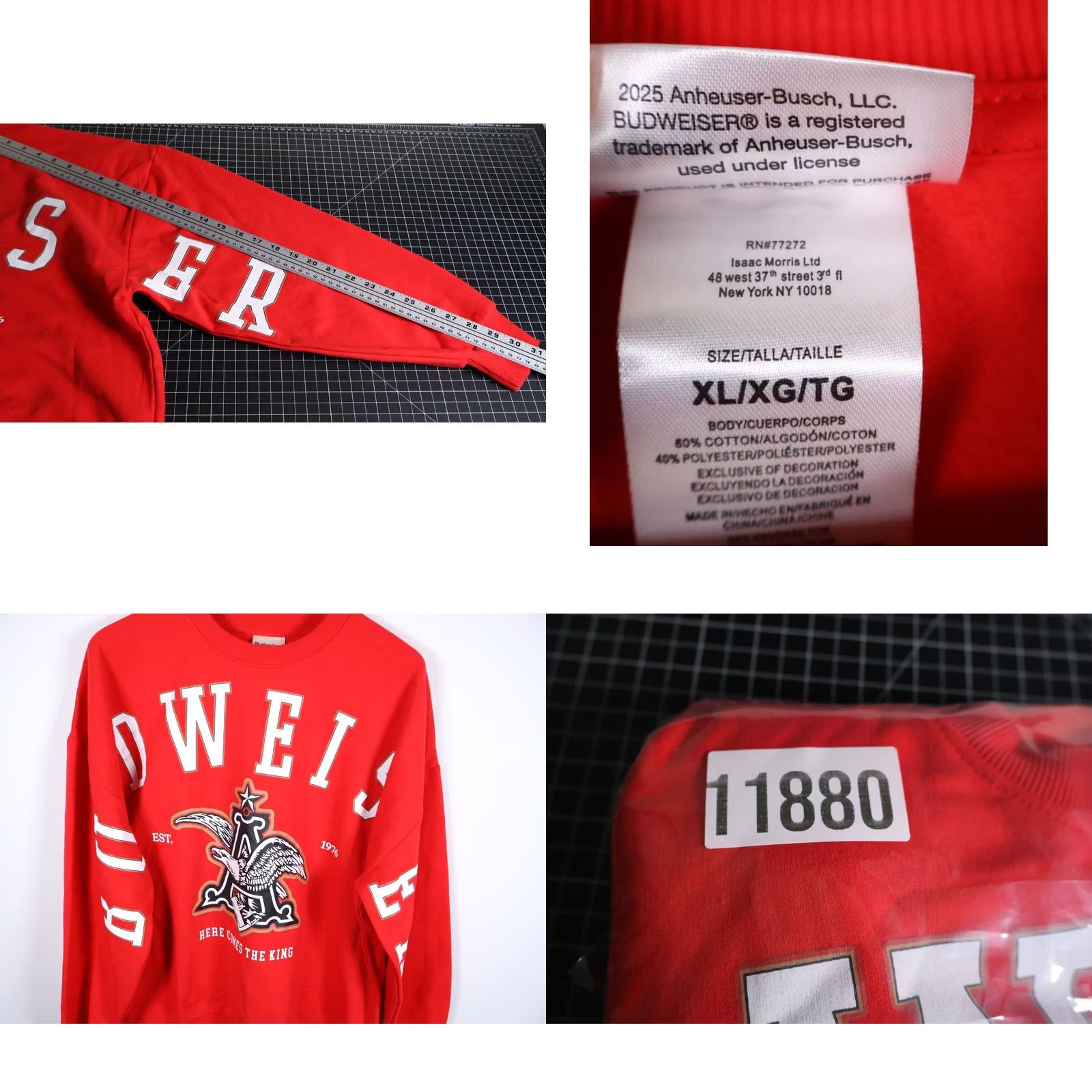 Budweiser Budweiser Sweatshirt Men's XL Red Retro Spell Out Crewneck Logo King of Beers Size US XL / EU 56 / 4 - 8 Thumbnail