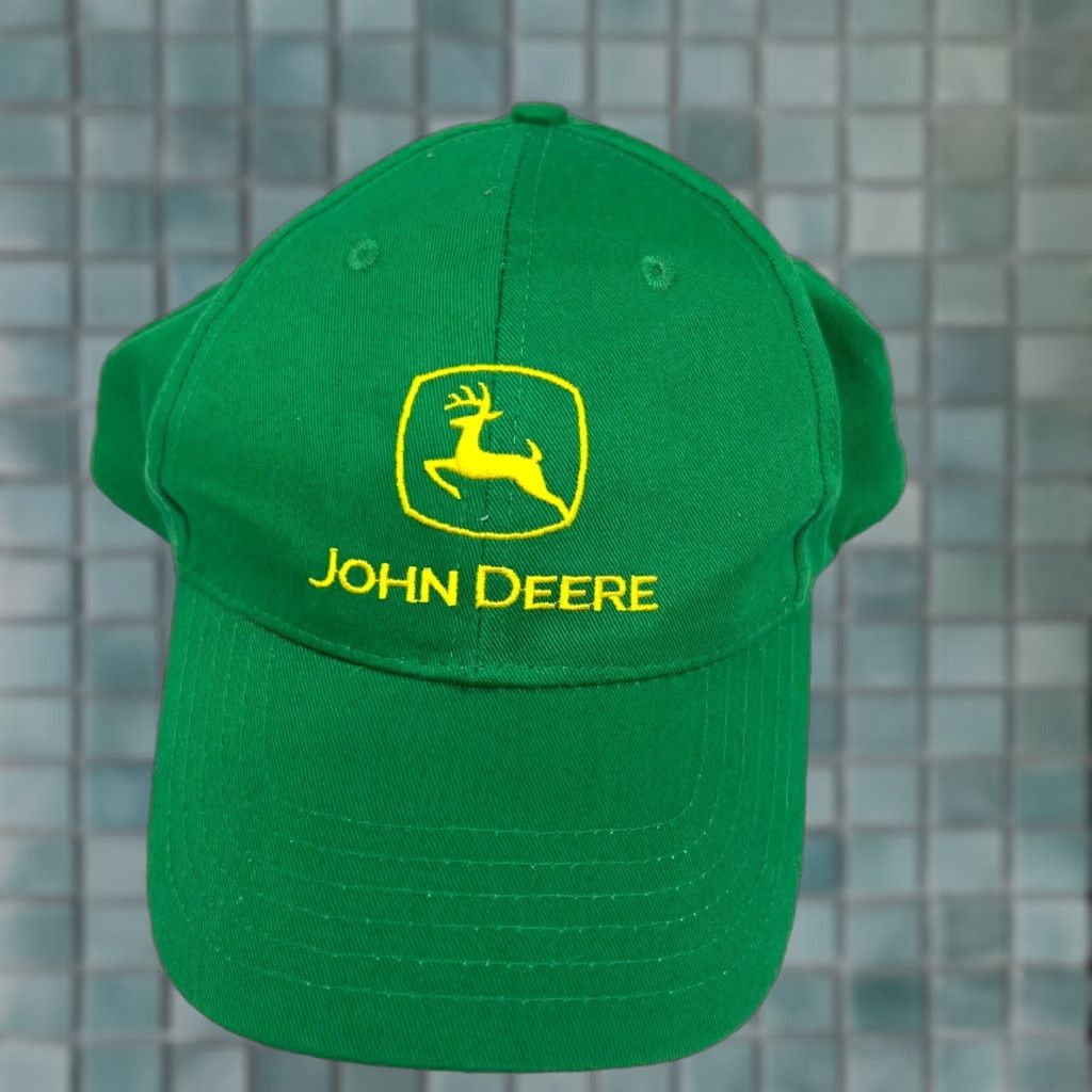 John Deere John Deere Trucker Hat Cap Green Adjustable Adult Men One Size USA 80s 90s Casual Workwear Summer Spring Fall Green Cotton Knit Solid Blue Bill Stitch Size ONE SIZE - 1 Thumbnail