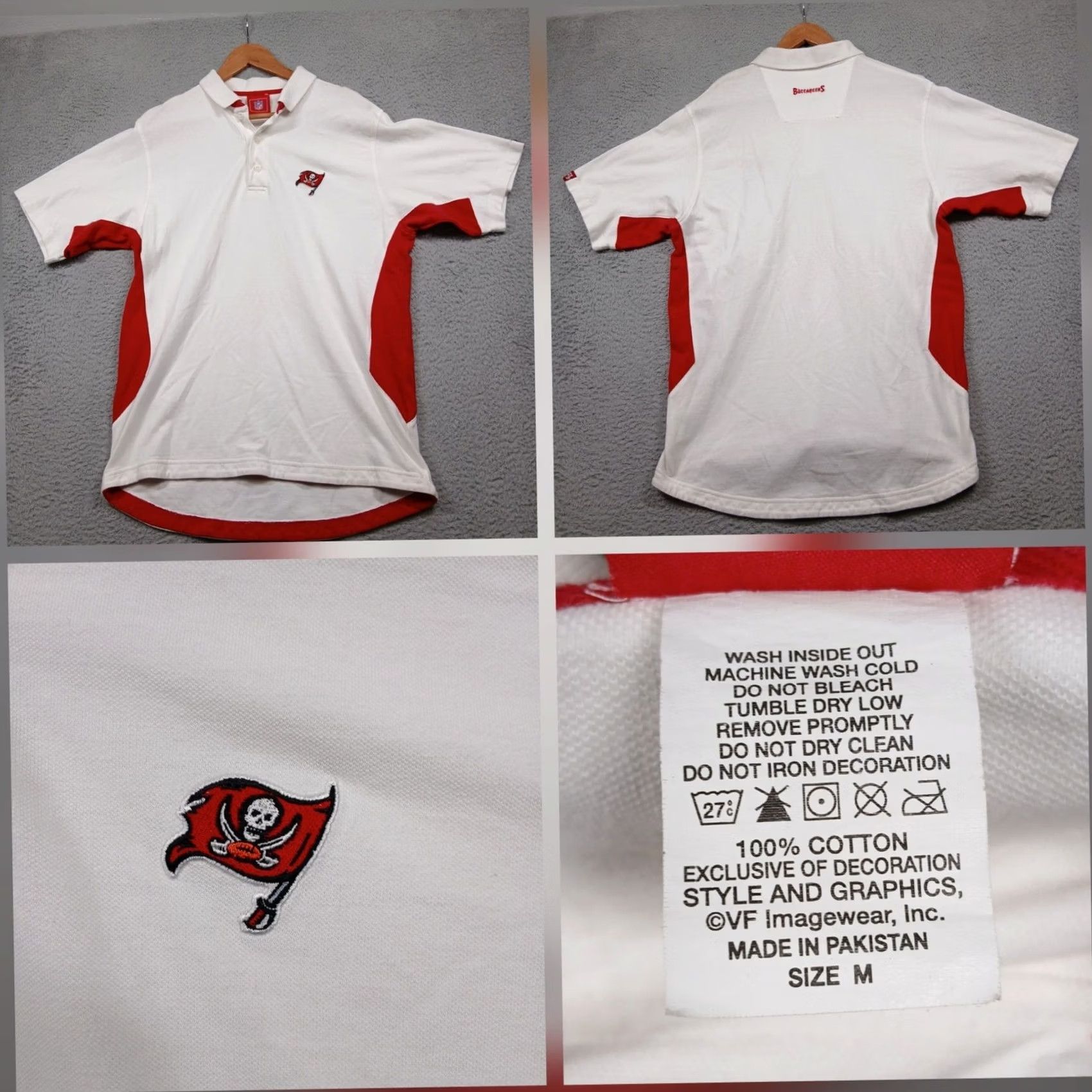 NFL Tampa Bay Buccaneers Polo Shirt Men M White Red NFL Football Shirt Polo Size US M / EU 48-50 / 2 - 2 Thumbnail