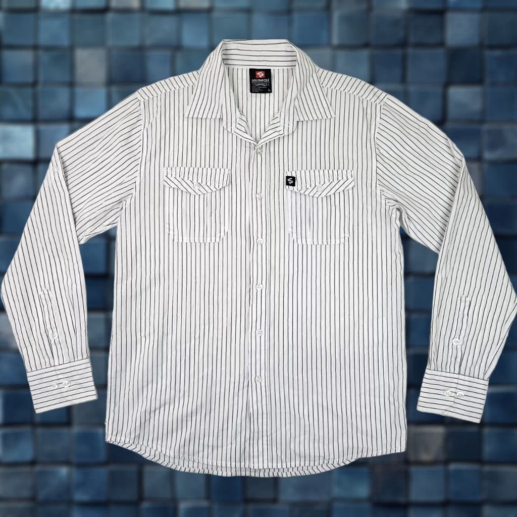 Southpole Vtg South Pole Button-Up Striped Shirt Men L White Lightweight Hip Hop Y2K Business Casual Size US L / EU 52-54 / 3 - 1 Thumbnail