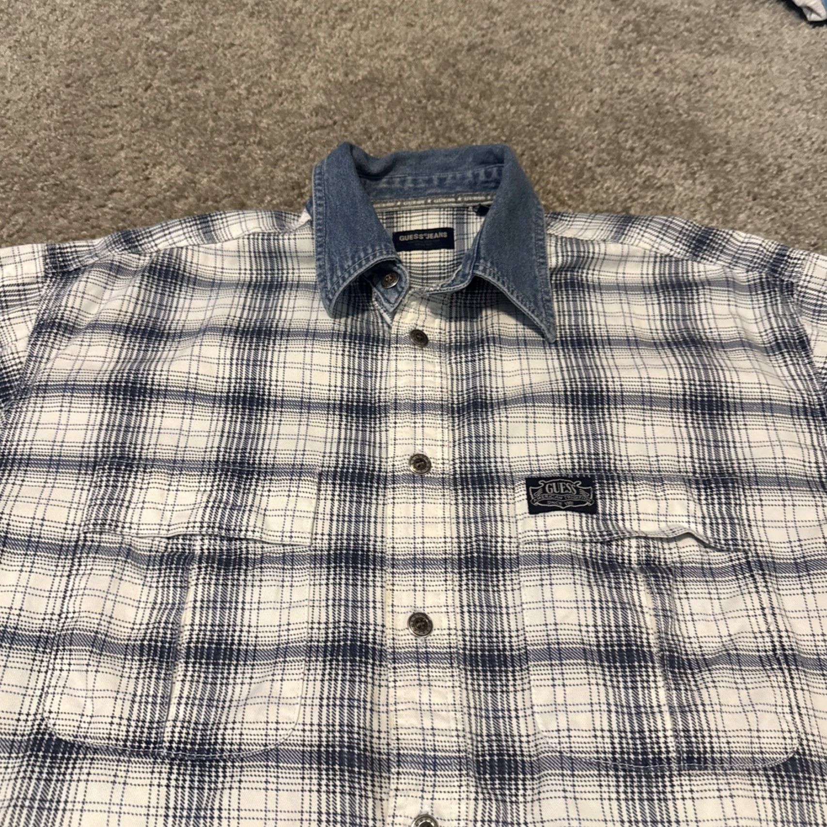 Guess VINTAGE Guess Shirt Denim 90s Plaid Collared Long Sleeve Large Blue Mens Size US L / EU 52-54 / 3 - 3 Thumbnail
