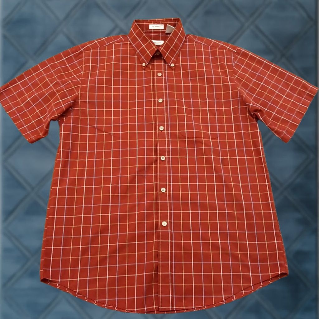 Van Heusen Van Heusen Shirt Mens M Orange Plaid Short Sleeve Button-Down Collared Size US M / EU 48-50 / 2 - 1 Thumbnail
