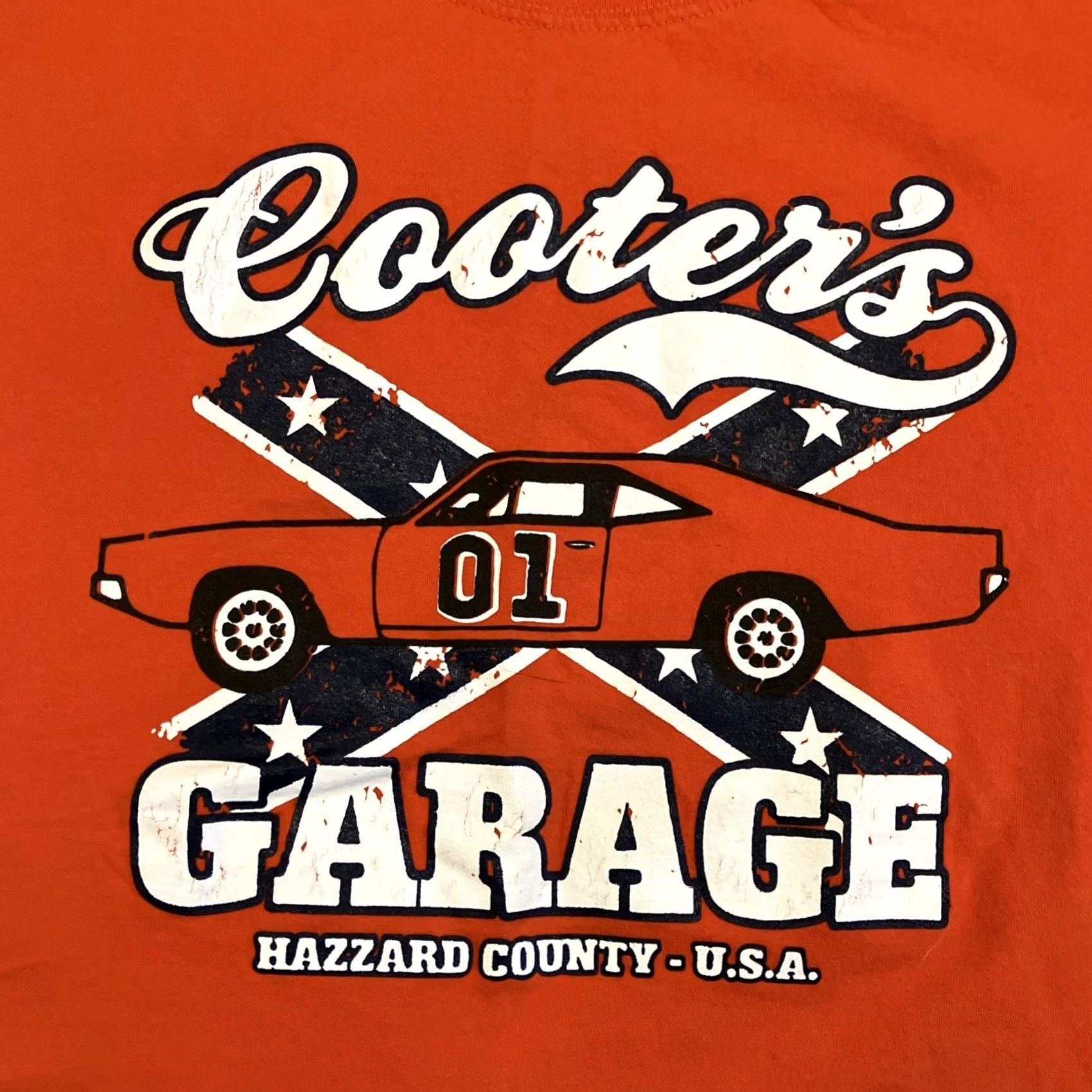 Fruit Of The Loom VINTAGE Duke's Of Hazzard T Shirt - Cooter's Garage - Hazzard County - Large Orange Men's L Graphic Print Shirt Size US L / EU 52-54 / 3 - 2 Thumbnail