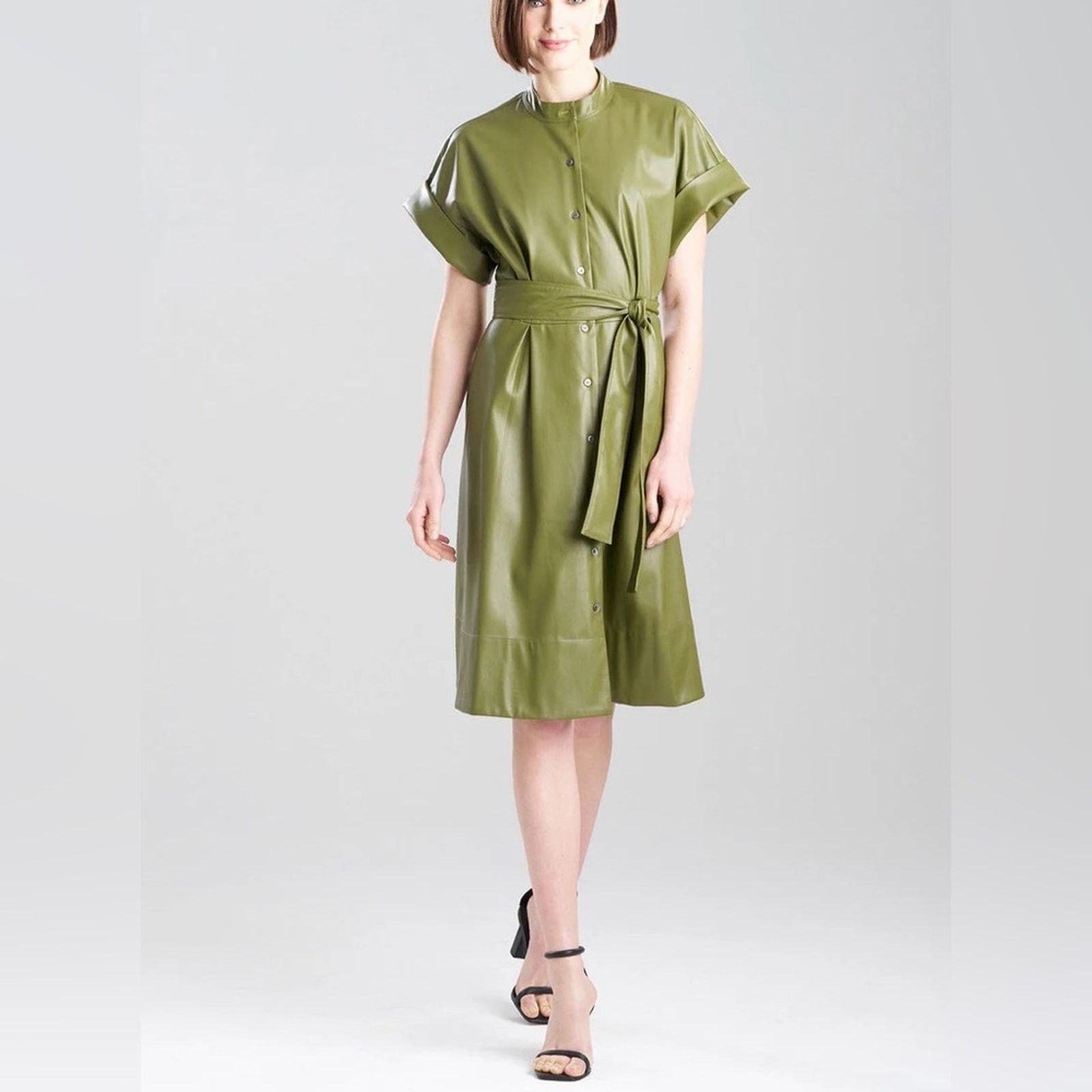 Other Natori Green Faux Leather Shirt Dress size L Size L / US 10 / IT 46 - 3 Thumbnail