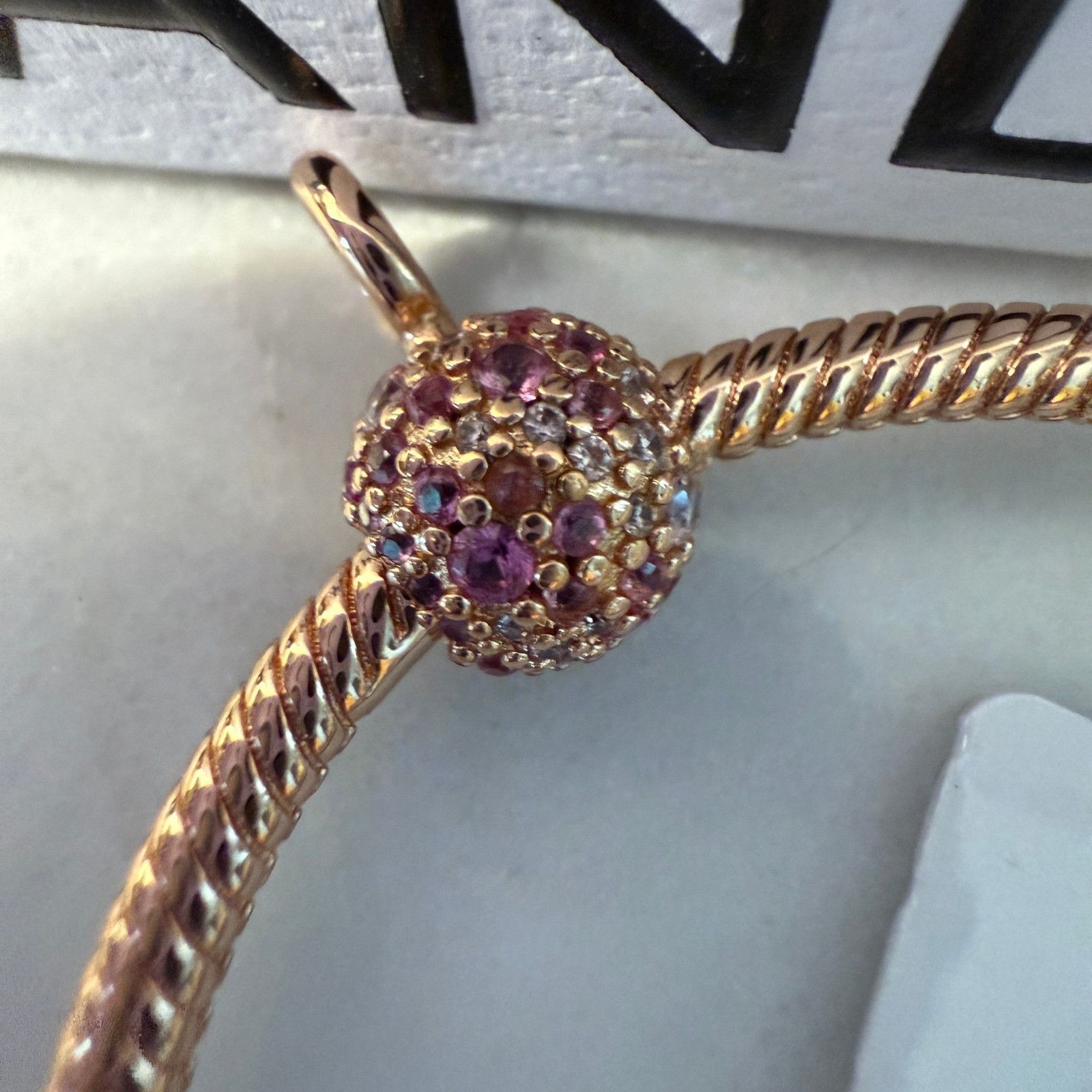 pandora Authentic Pandora Rose Gold Pink Pave O Pendant Charm Holder Size ONE SIZE - 3 Thumbnail