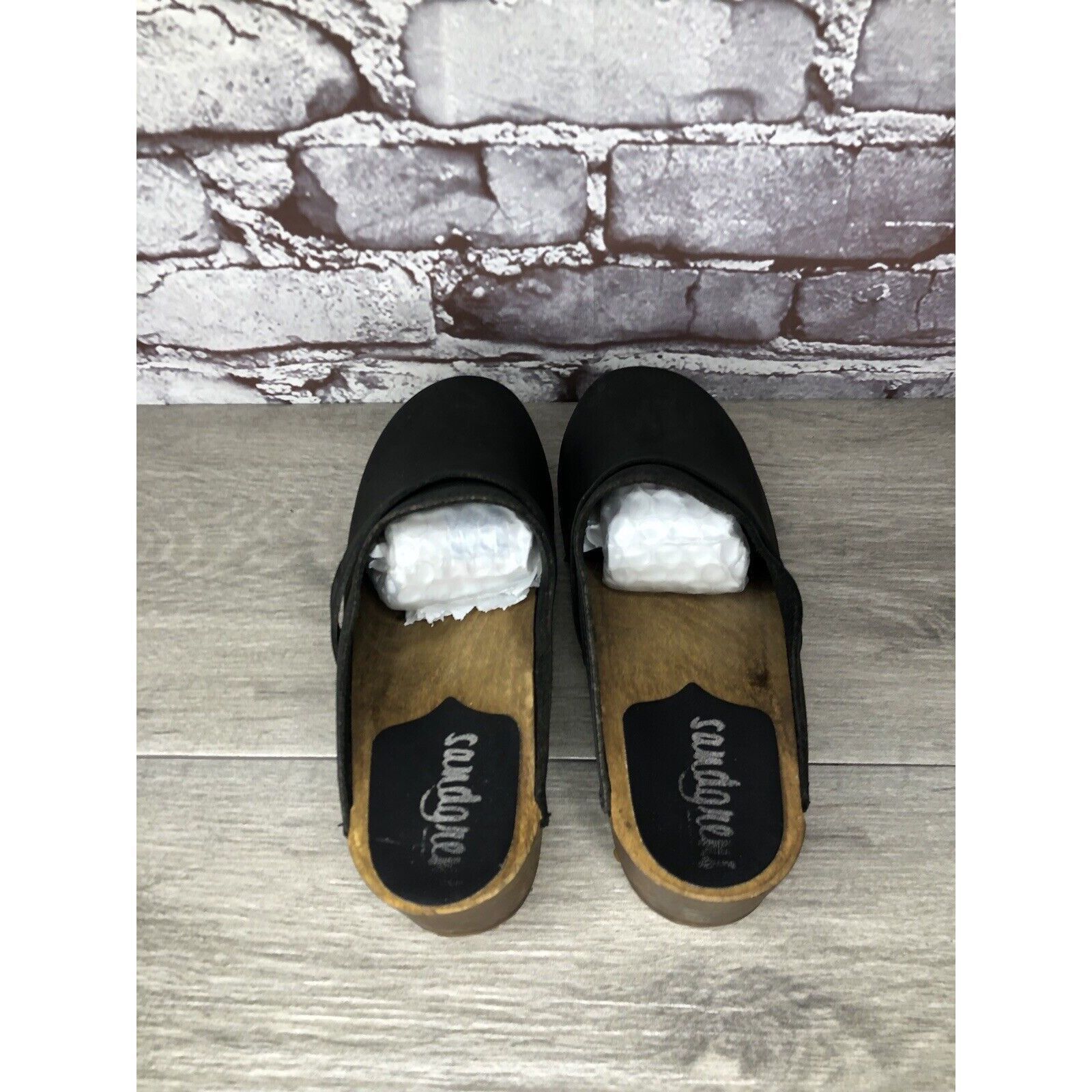 Other Sandgrens Handmade Swedish Black Nubuck Leather Wood Clogs W Size US 6 / IT 36 - 7 Thumbnail