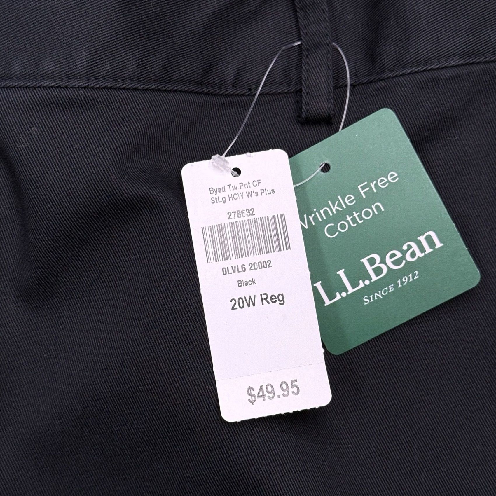 Vintage L.L. Bean Pants Womens 20W Regular Black High Rise Cotton Twill Straight Chino Flat Front Easy Care New Size 42" / US 20 - 5 Thumbnail