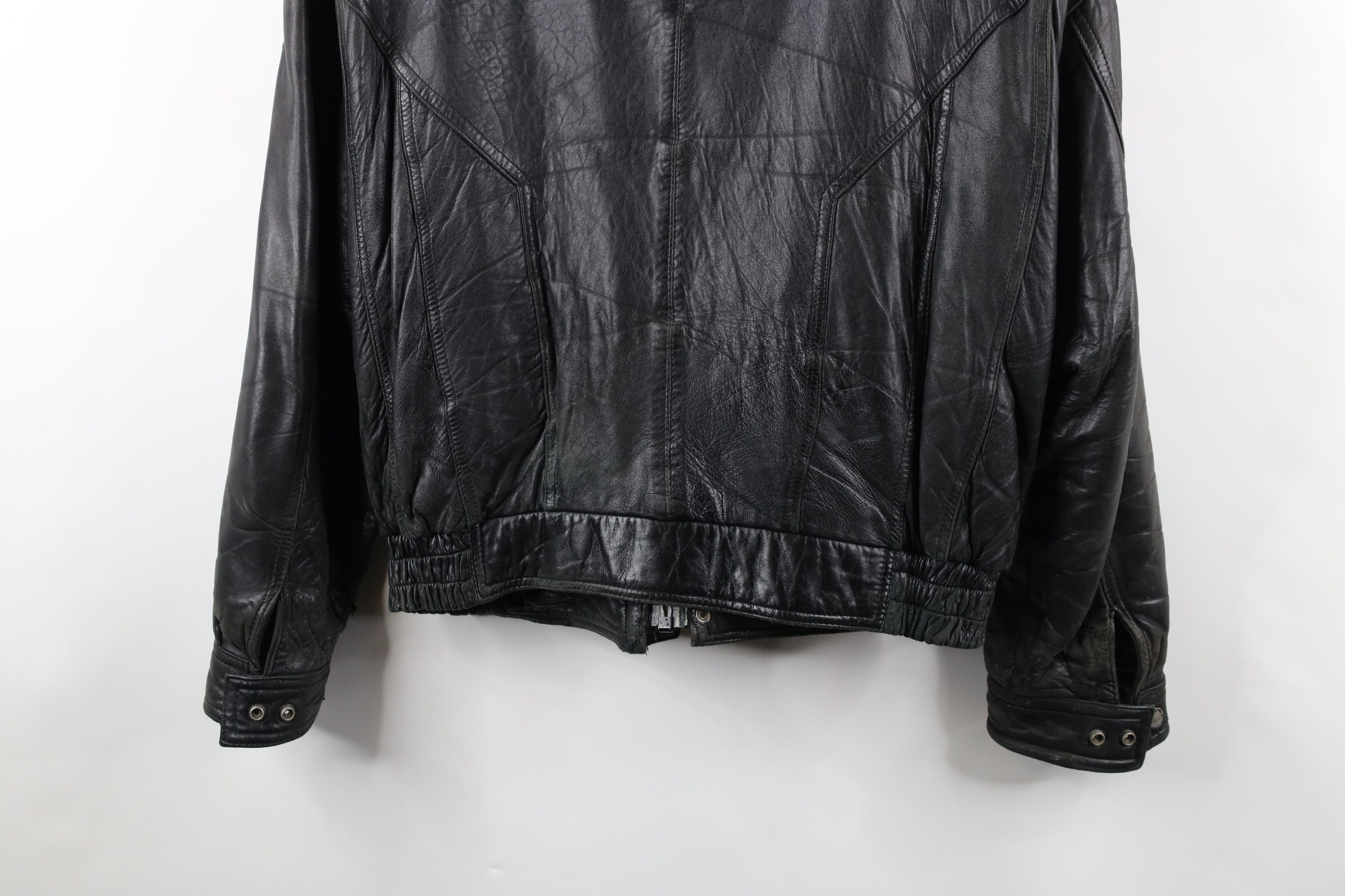 Vintage Vintage 90s Streetwear Full Zip Leather Bomber Jacket Black Size US L / EU 52-54 / 3 - 19 Thumbnail