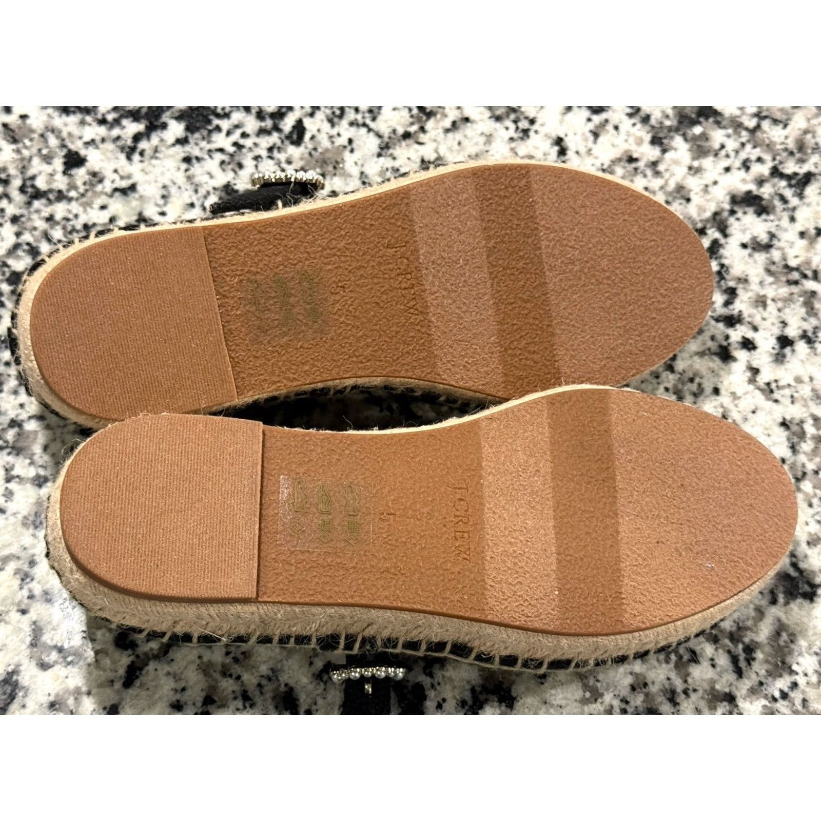 J.Crew NWOB J.CREW Mary Jane ESPADRILLES Flat SHOE Black 5 Womens Linen Buckle Pearl Strap Women's Mary Jane Shoes Size US 5 / IT 35 - 4 Thumbnail