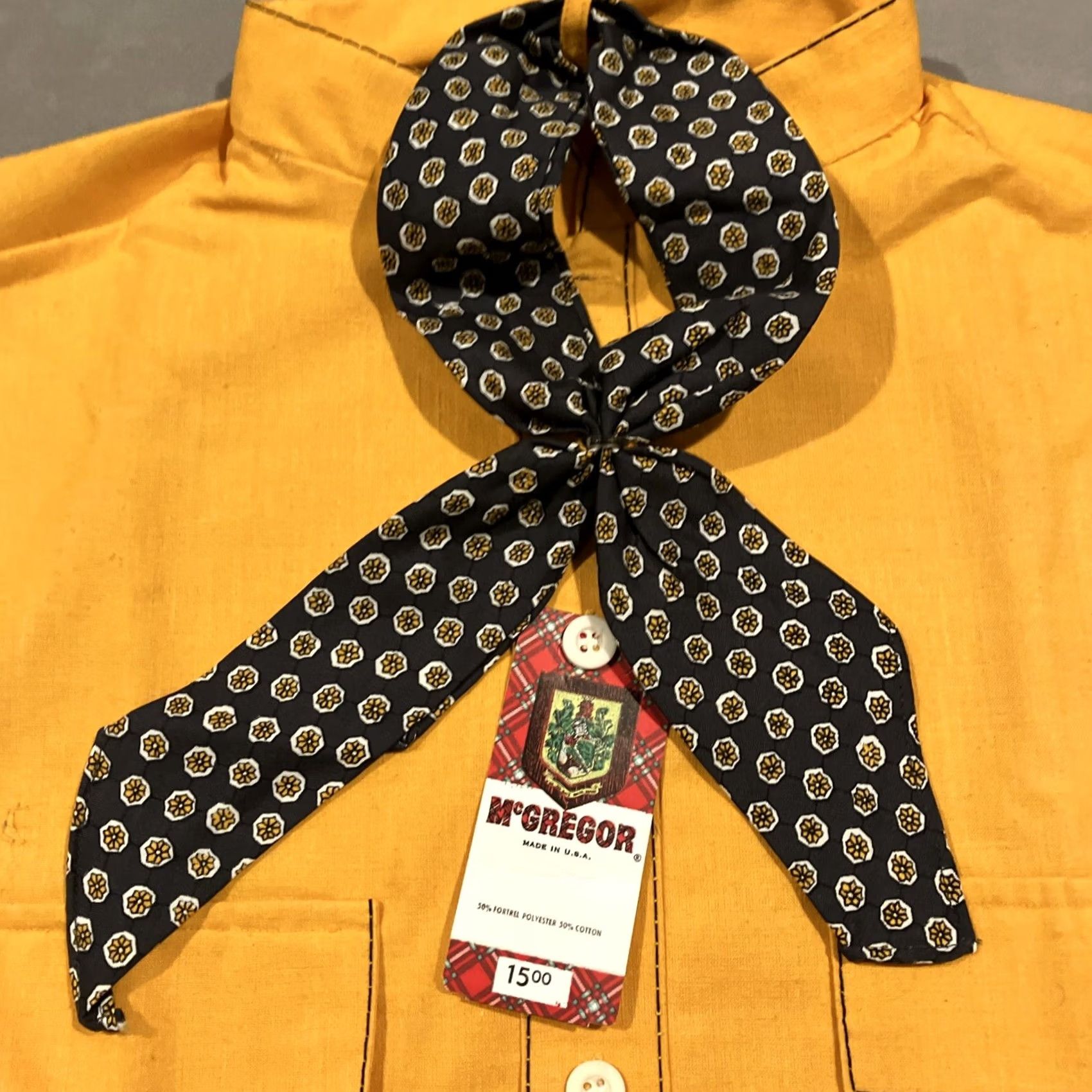 McGregor VINTAGE McGregor Band Collar Shirt Built In Ascot Tie L RARE NWT Size US L / EU 52-54 / 3 - 5 Thumbnail